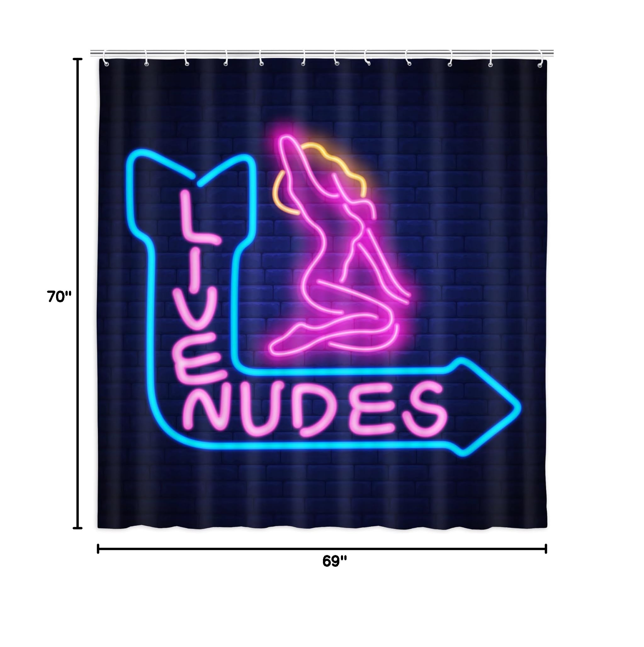 JAWO Funny Live Nudes Shower Curtain - Blue & Purple Bathroom Decor with Neon Sign & Sexy Girl Design - 69x70 Inch Fabric Shower Curtain Set with Hooks - Perfect for Unique Bathroom, Party, or Bachelor Pad Decor