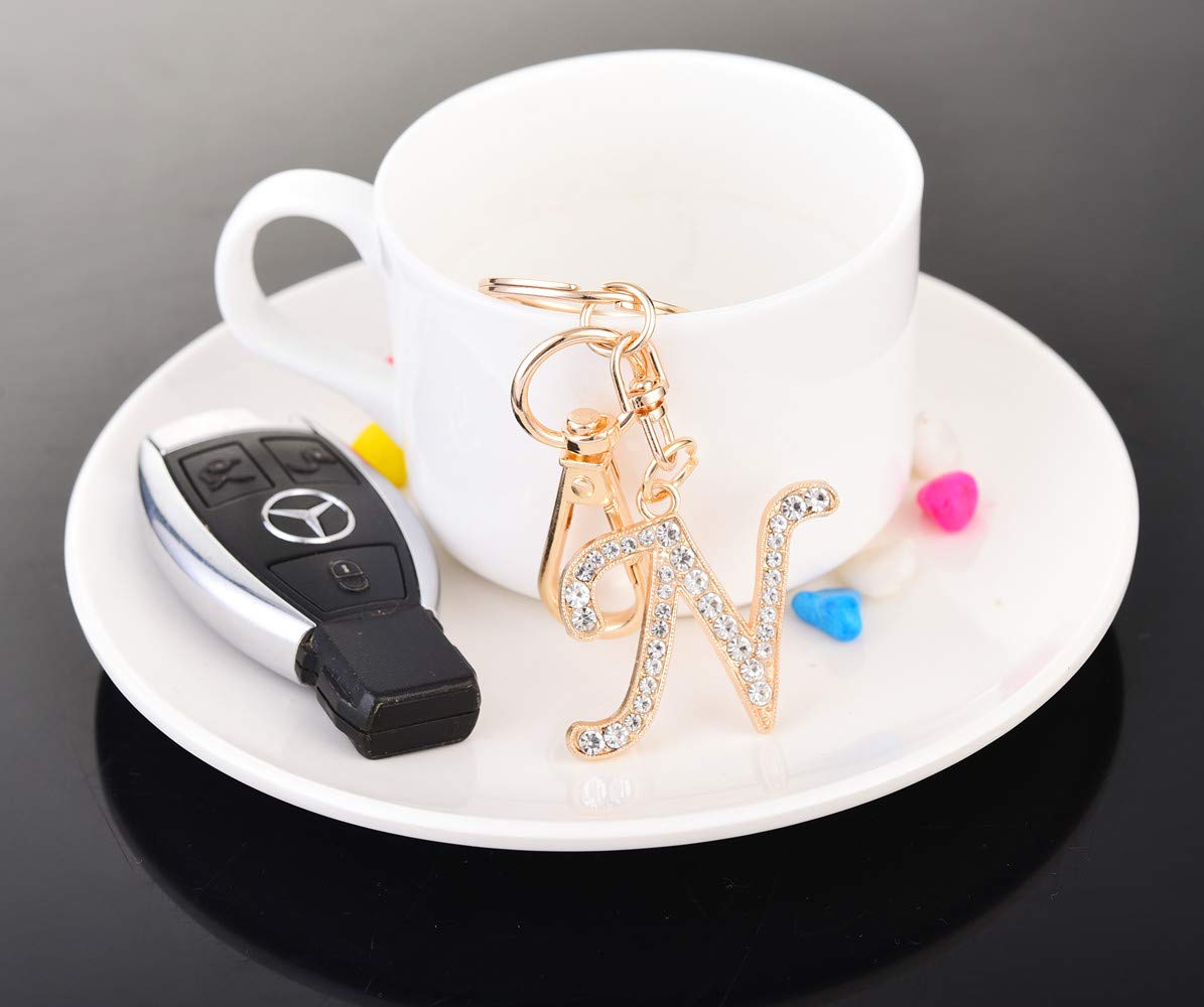 AlphaAcc Crystal Alphabet Initial Letter Keychain for Women - Elegant Purse Charm with Key Ring for Handbags, Gifts, and Everyday Carry Accessories