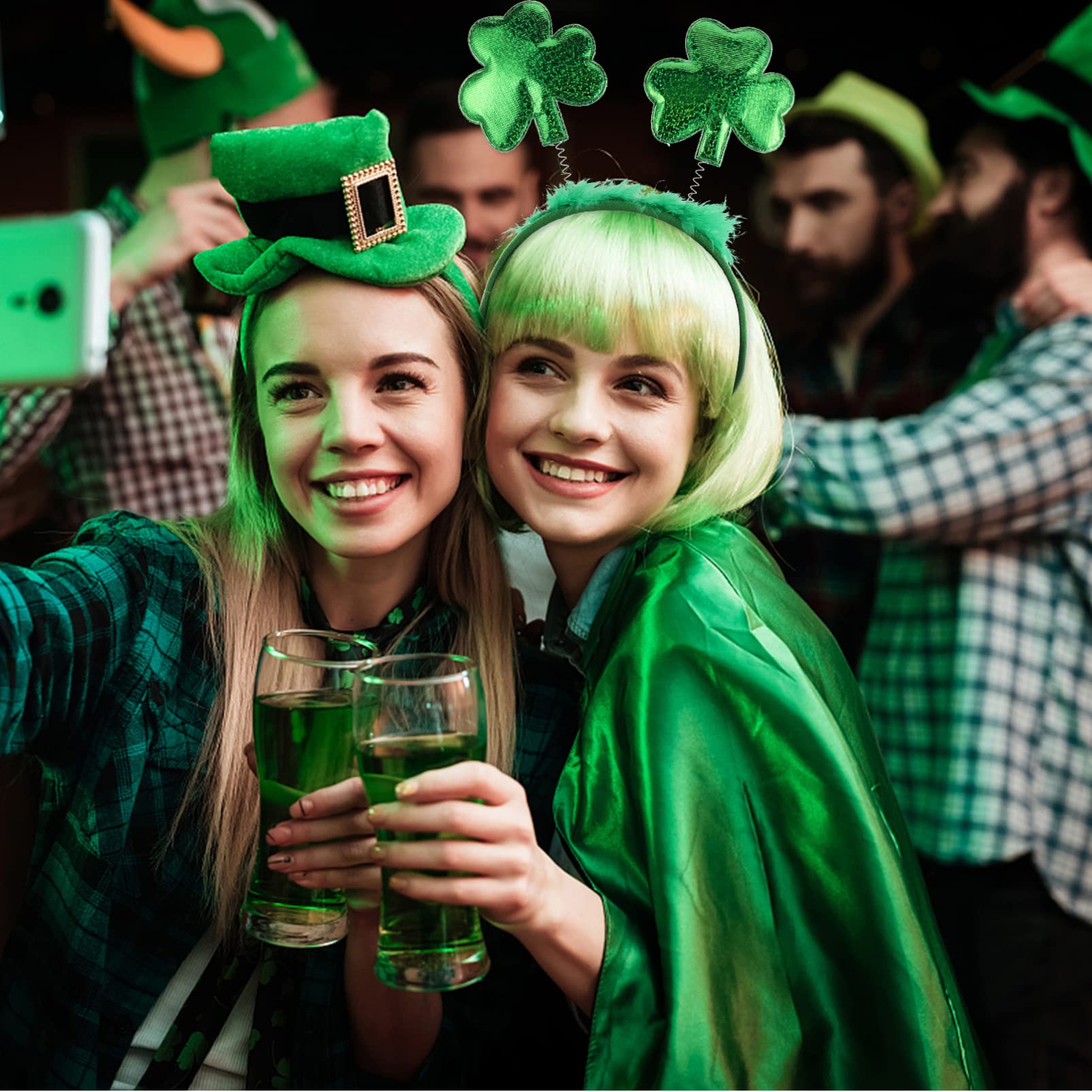 FRCOLOR Green Headband for Women & Girls - 4 Pack Stretchable Polyester Hairbands with Sequins, Irish Style Hair Accessories for St. Patrick's Day, Parties, and Everyday Wear