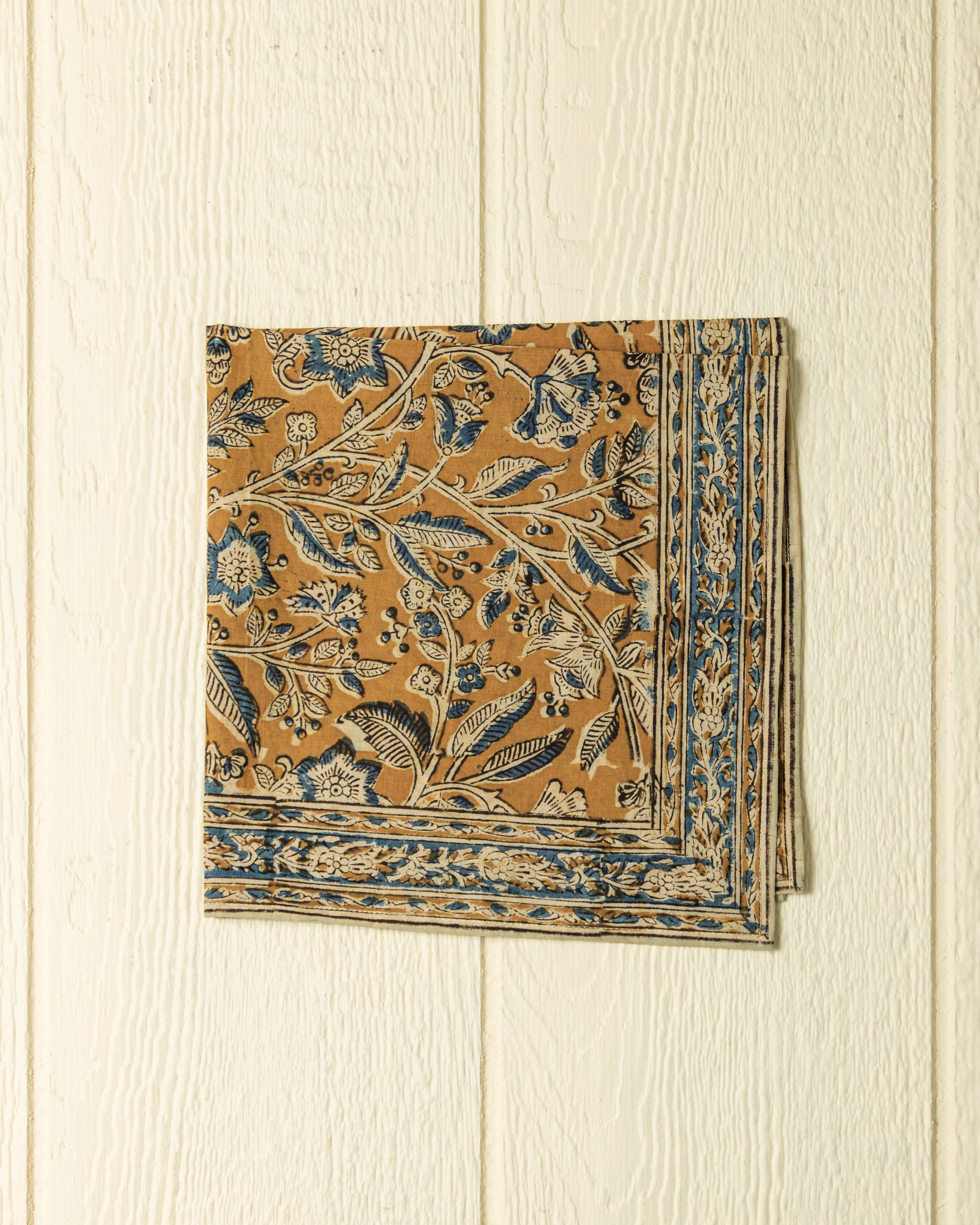 Vintage Hand Blocked Bandana in Antique Gold - Stylish Cotton Scarf for Women & Men - Perfect for Western Fashion, Boho Outfits and Outdoor Adventures