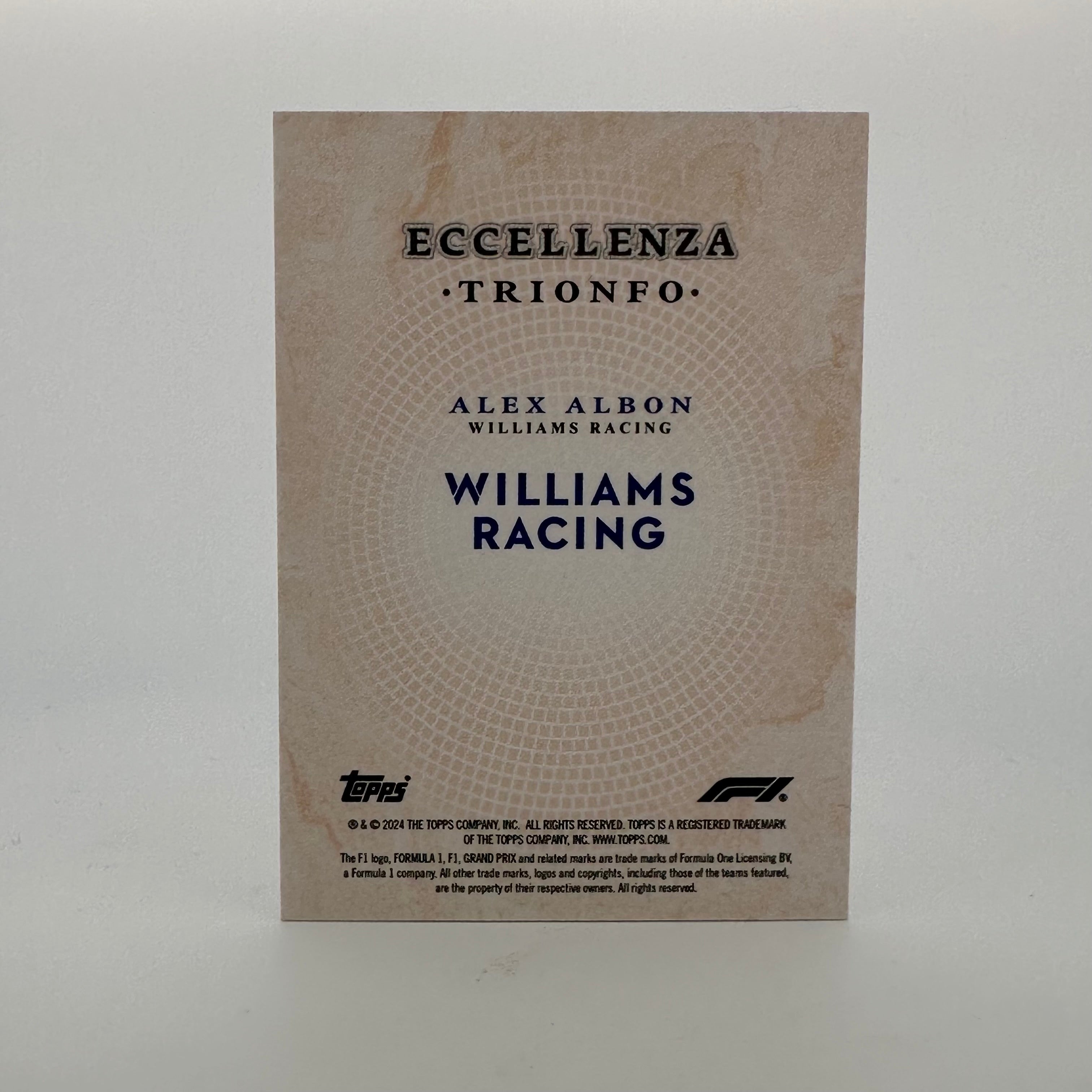 2024 Topps Eccellenza F1 Alex Albon Trionfo Orange Formula 1 Racing Card - Perfect for Collectors, Fans, and Display in Home or Office