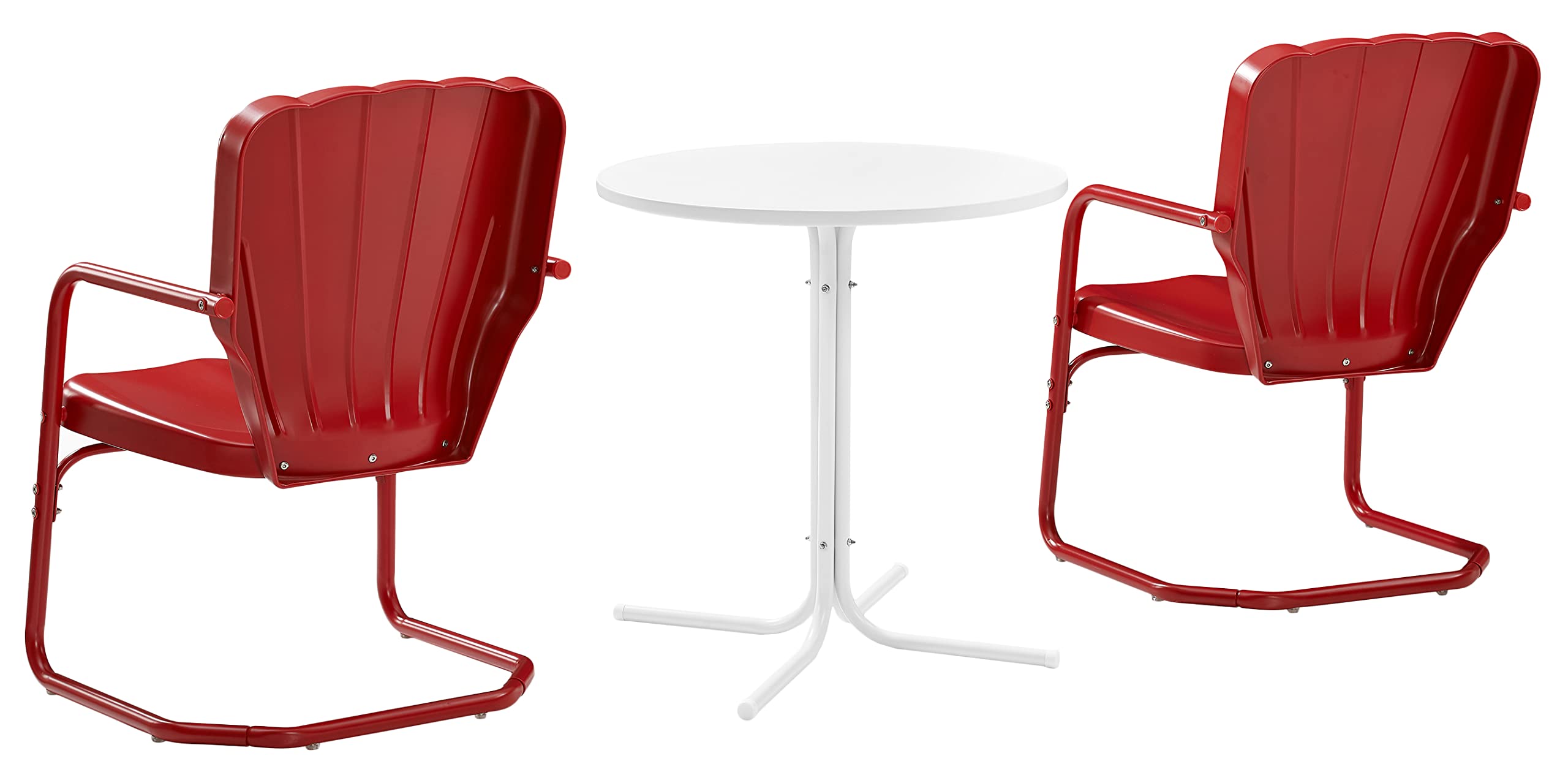 Crosley Furniture Ridgeland 3-Piece Outdoor Bistro Set - Retro Metal Patio Table and Chairs for Dining, Porch, Garden or Balcony - Bright Red Gloss Finish - Perfect for Small Spaces, Morning Coffee or Outdoor Entertaining