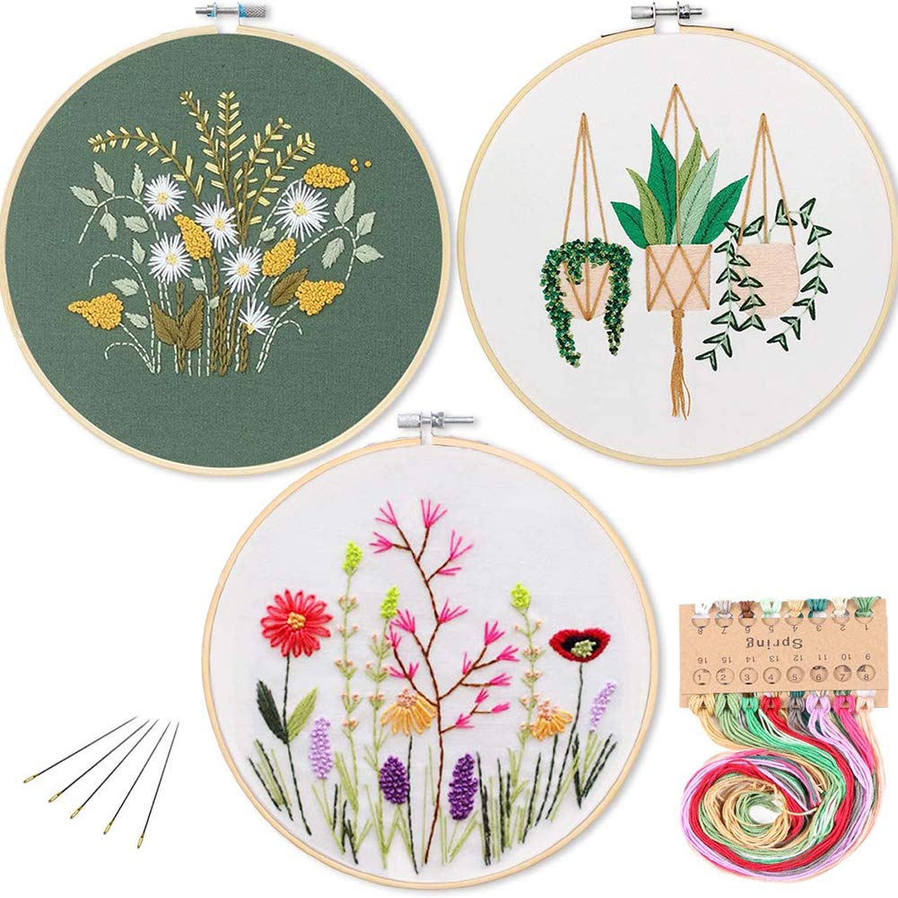 Hudiemm0B Embroidery Kit for Beginners - DIY Handmade Flower & Plant Pattern Needlework Set with Tools | Perfect for Crafting, Home Decor, and Gift Making