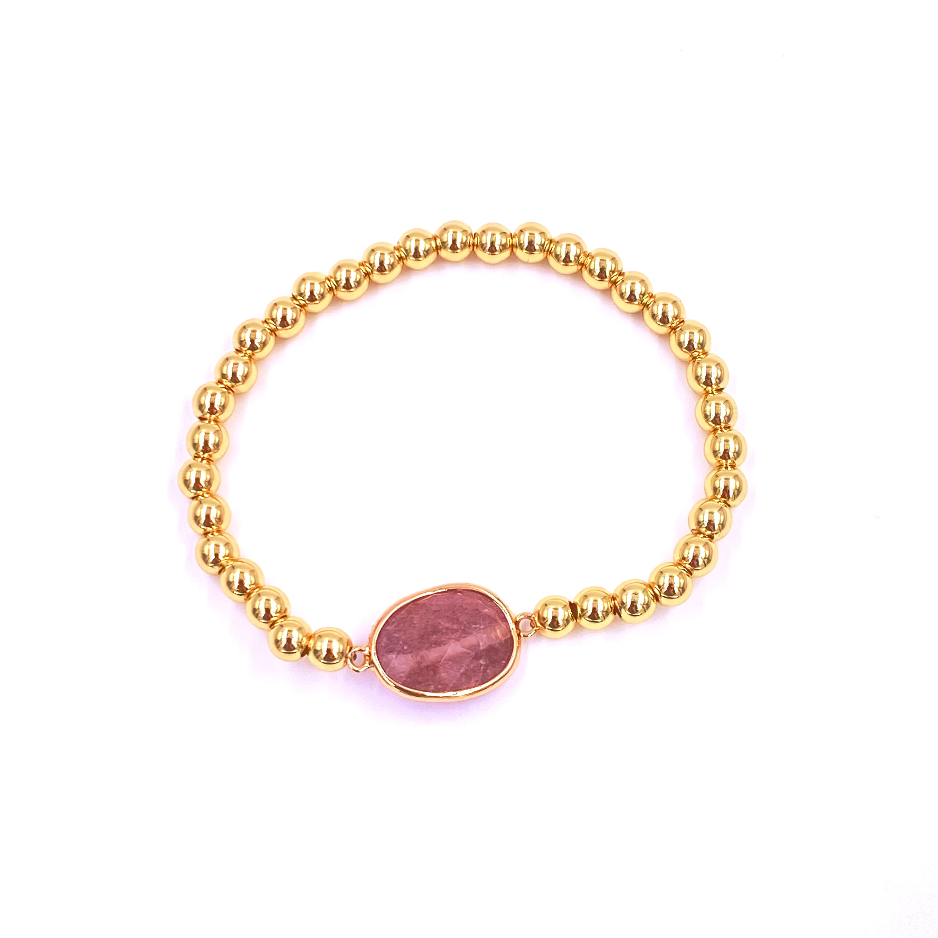 Ashley Gold Stainless Steel Gold Plated Beaded Stretch Bracelet with Semi-Precious Stone Centerpiece - Perfect for Women's Fashion, Gift Giving & Special Occasions