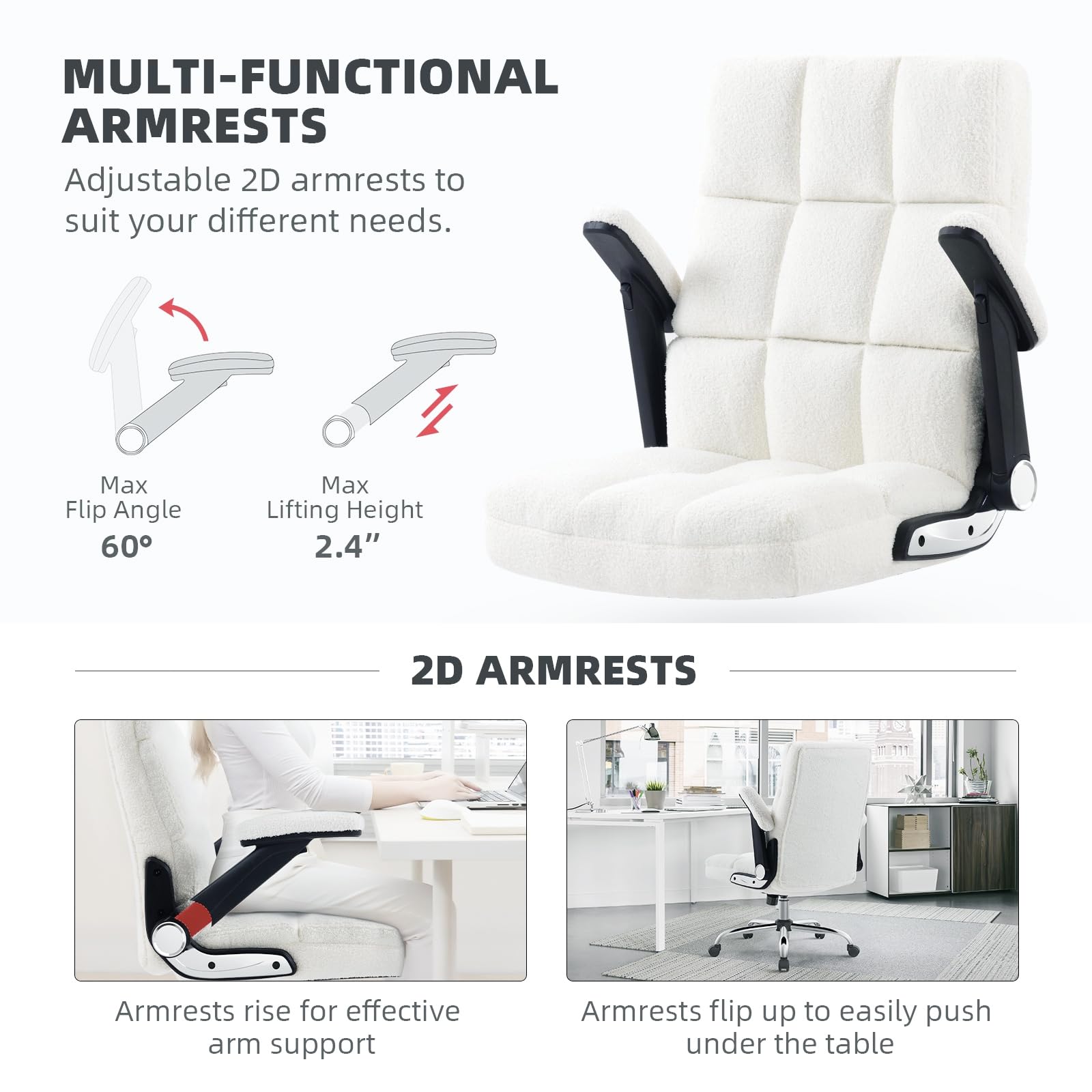 SAETZONE White Office Chair - Adjustable Tilt Angle & Arms, Ergonomic High Back Executive Desk Chair with Thick Padding for Women - Perfect for Home Office, Gaming & Computer Workstations