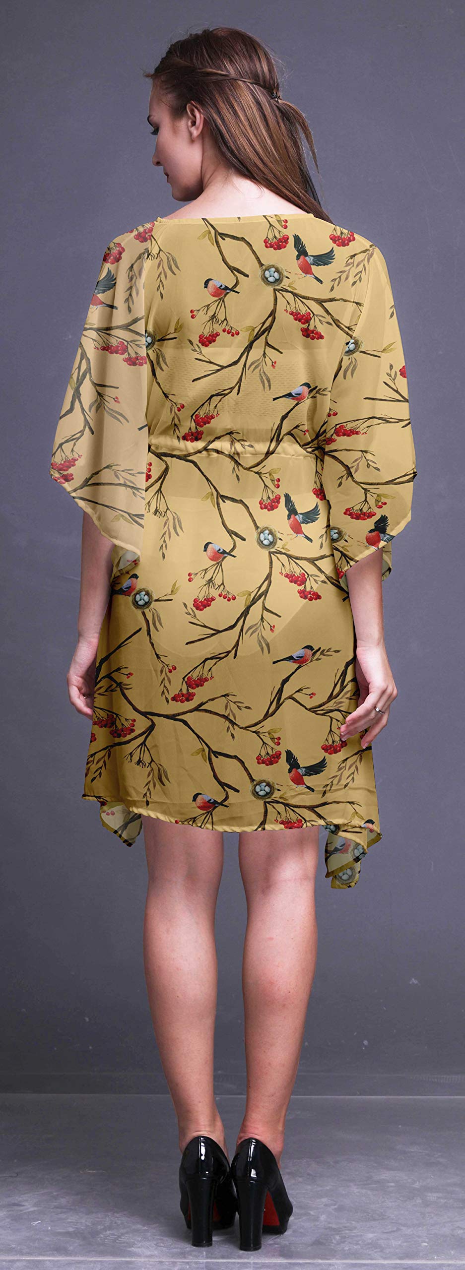 Bimba Women's Short Caftan Midi Dress - Beach Cover Up Swimwear, Summer Boho Kaftan for Poolside, Vacation & Resort Wear