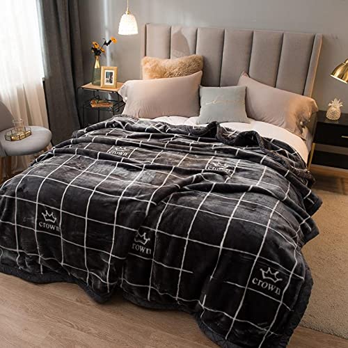Premium Korean Mink Blanket - Ultra Soft 2-Ply Fleece Plush Blanket in Crown Checkered Black | King Size Heavy Winter Blanket for Bed, Couch & Travel - Cozy Warm Wrap for Home, Office & Gifts