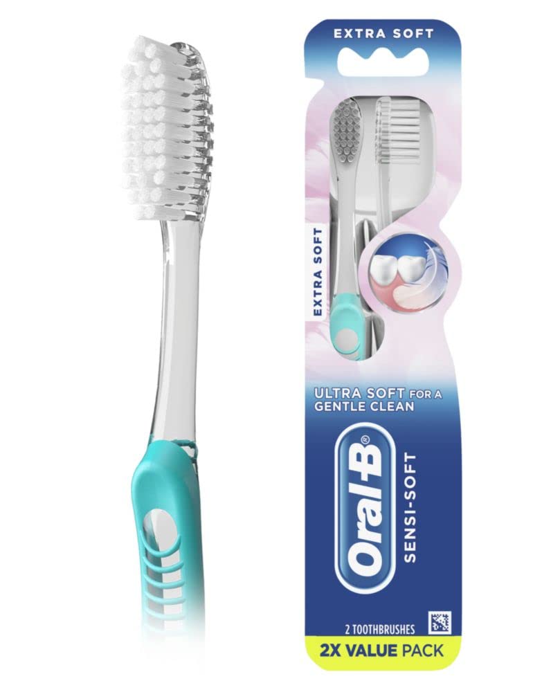 Oral-B SensiSoft Ultra Soft Toothbrushes - Pack of 2 | Gentle Cleaning for Sensitive Teeth & Gums | Perfect for Travel & Daily Oral Care