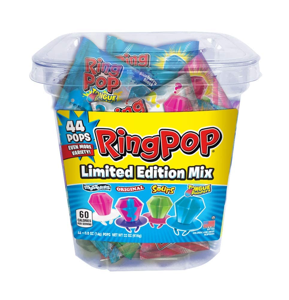 Ring Pop Hard Candy Pops - Assorted Flavors Variety Pack (2.55 lbs, 44 Count) - Fun Party Favors, Birthday Treats & Halloween Candy for Kids
