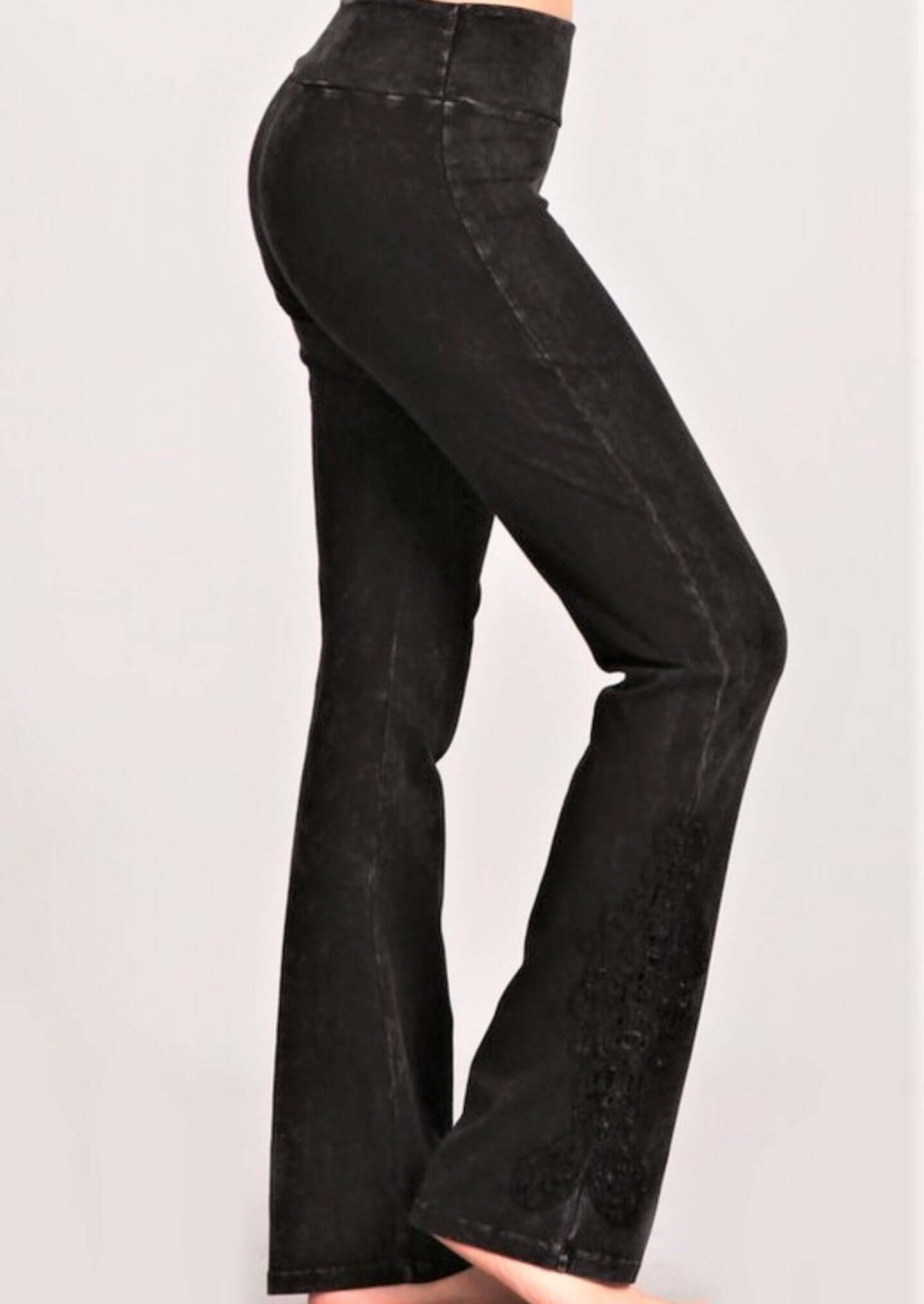 Mineral Washed Bootcut Jeggings with Crochet Detail | Made in USA | Perfect for Casual Wear, Date Nights & Boho Fashion