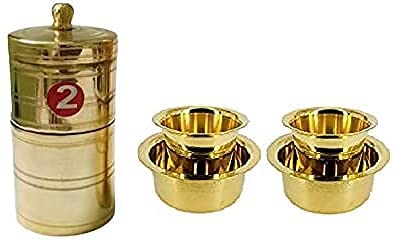 Premium South Indian Coffee Filter & Brass Dabara Set - Traditional Stainless Steel Coffee Maker with Brass Cup for Authentic Filter Coffee | Perfect for Home Brewing, Gifts & South Indian Cuisine Lovers