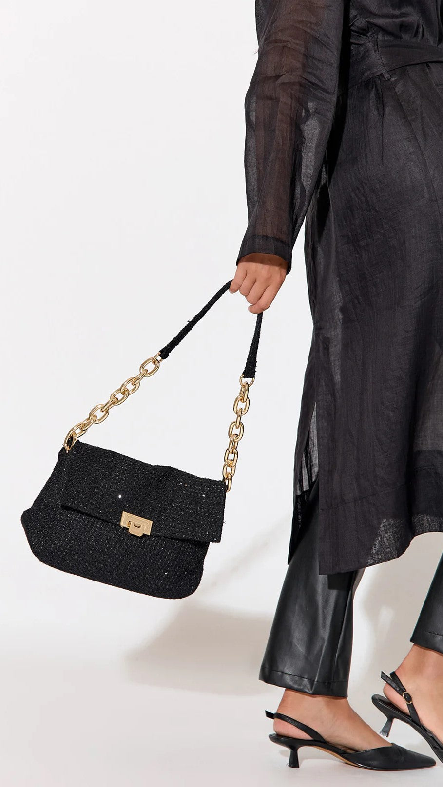 Fion Boucle Chain Strap Handbag for Women - Elegant Black Shoulder Bag | Perfect for Work, Party & Evening Out