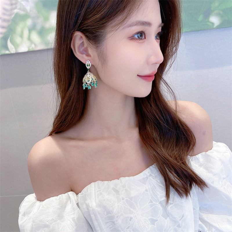 French Palace Style Zircon Chandelier Earrings for Women - Elegant Wind Bell Drop Earrings for Wedding, Birthday Party & Special Occasions | Perfect Bridal Jewelry & Evening Accessories