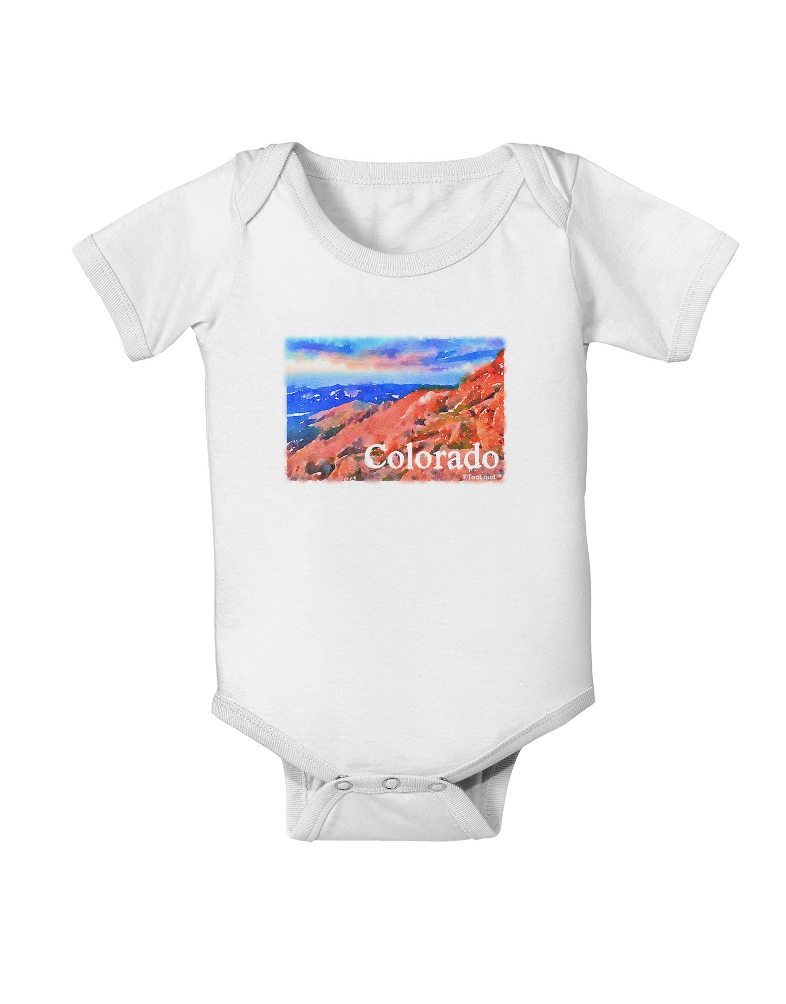 TooLoud Colorado Mountain Sunset Watercolor Baby Romper Bodysuit - Soft Cotton Onesie for Newborns & Infants - Perfect for Family Photos, Outdoor Adventures & Casual Wear