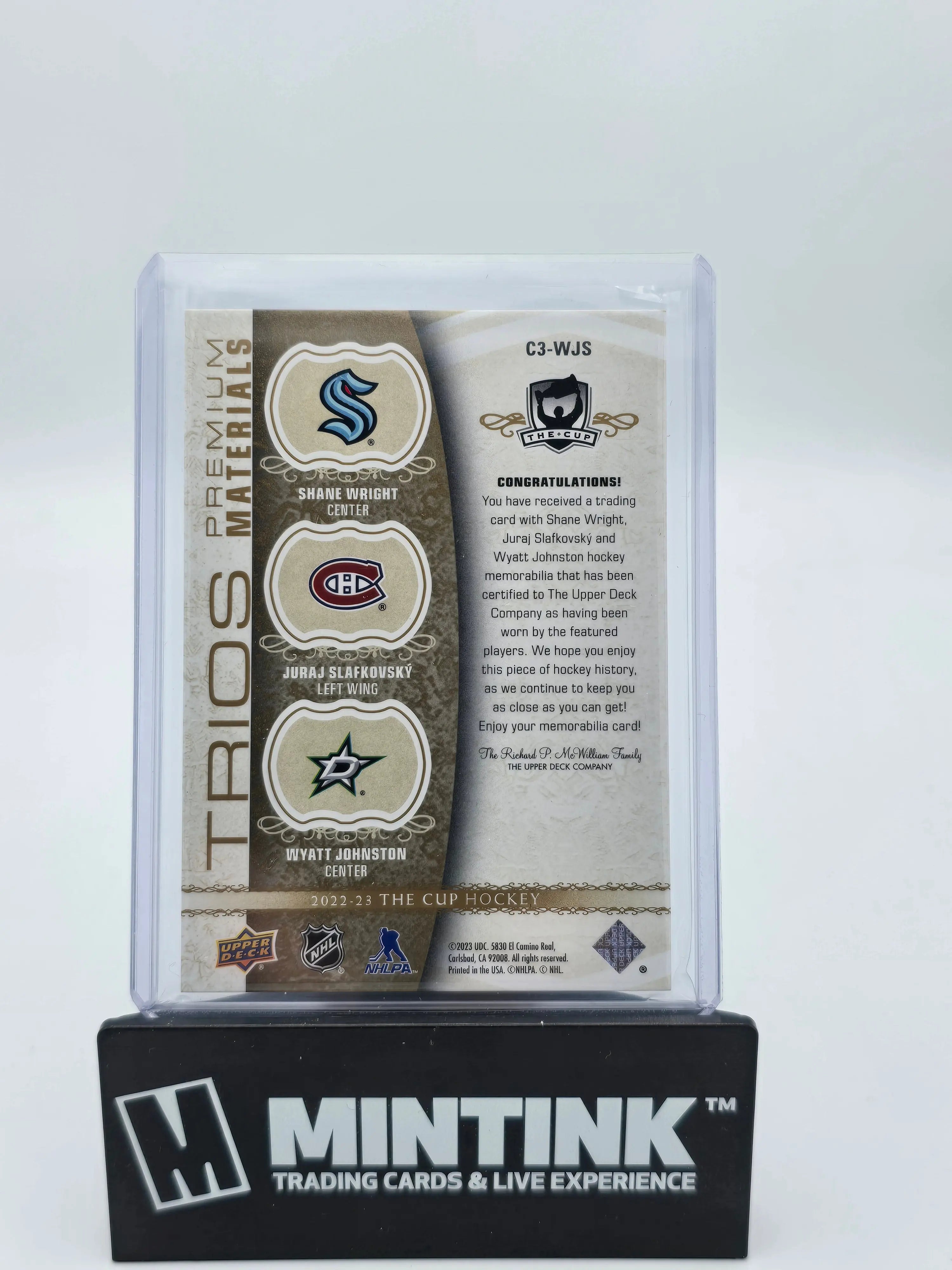 2022-23 Upper Deck The Cup Trios Premium Materials Hockey Cards - Wright, Slafkovsky, Johnston /10 - Limited Edition Collectibles for NHL Fans & Card Enthusiasts - Perfect for Trading, Displaying & Investing