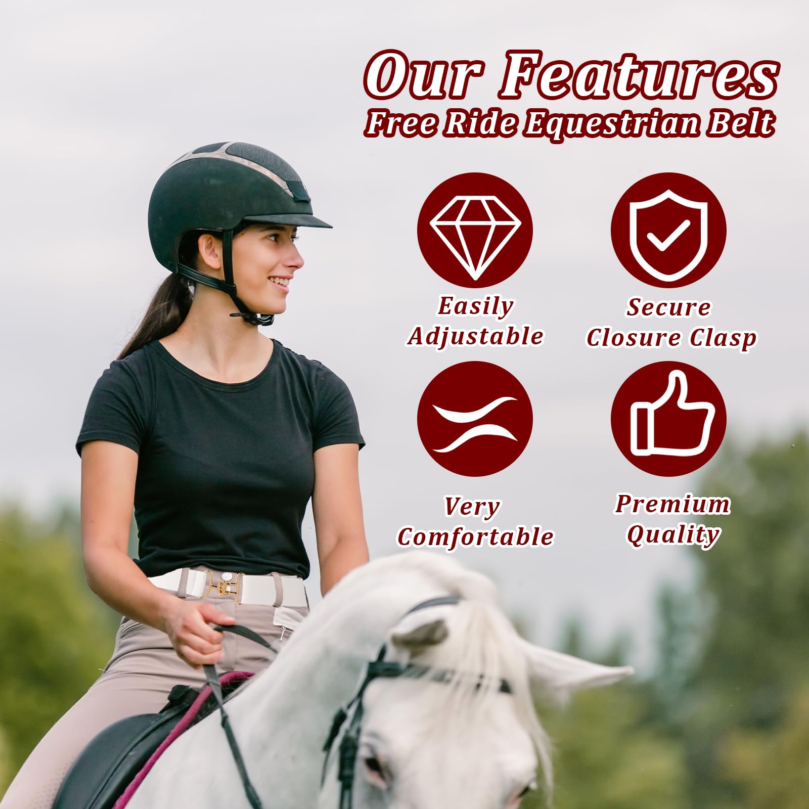 Equestrian Belts for Women - 2 Pack Elastic Horse Riding Belt with Buckle, 1.5 Inch Wide Horse Bit Design Belt for Women & Girls - Perfect for Equestrian Sports, Horseback Riding & Western Fashion