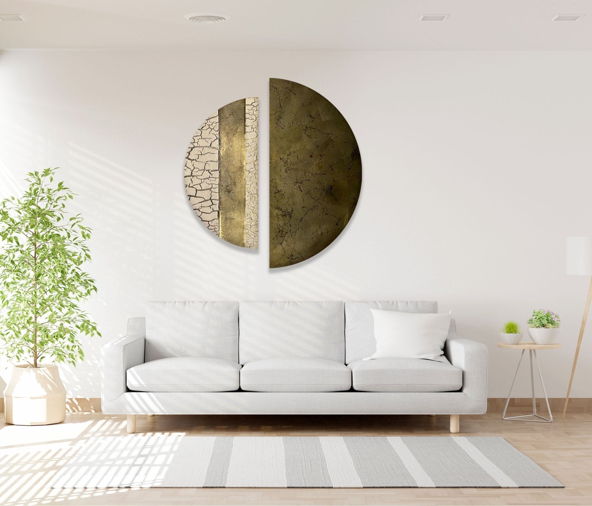 2 Piece Abstract Beige Cracked Glass Wall Art Set - Modern Home Decor for Living Room, Bedroom & Office - Unique Cracked Texture Canvas Painting for Contemporary Interior Design