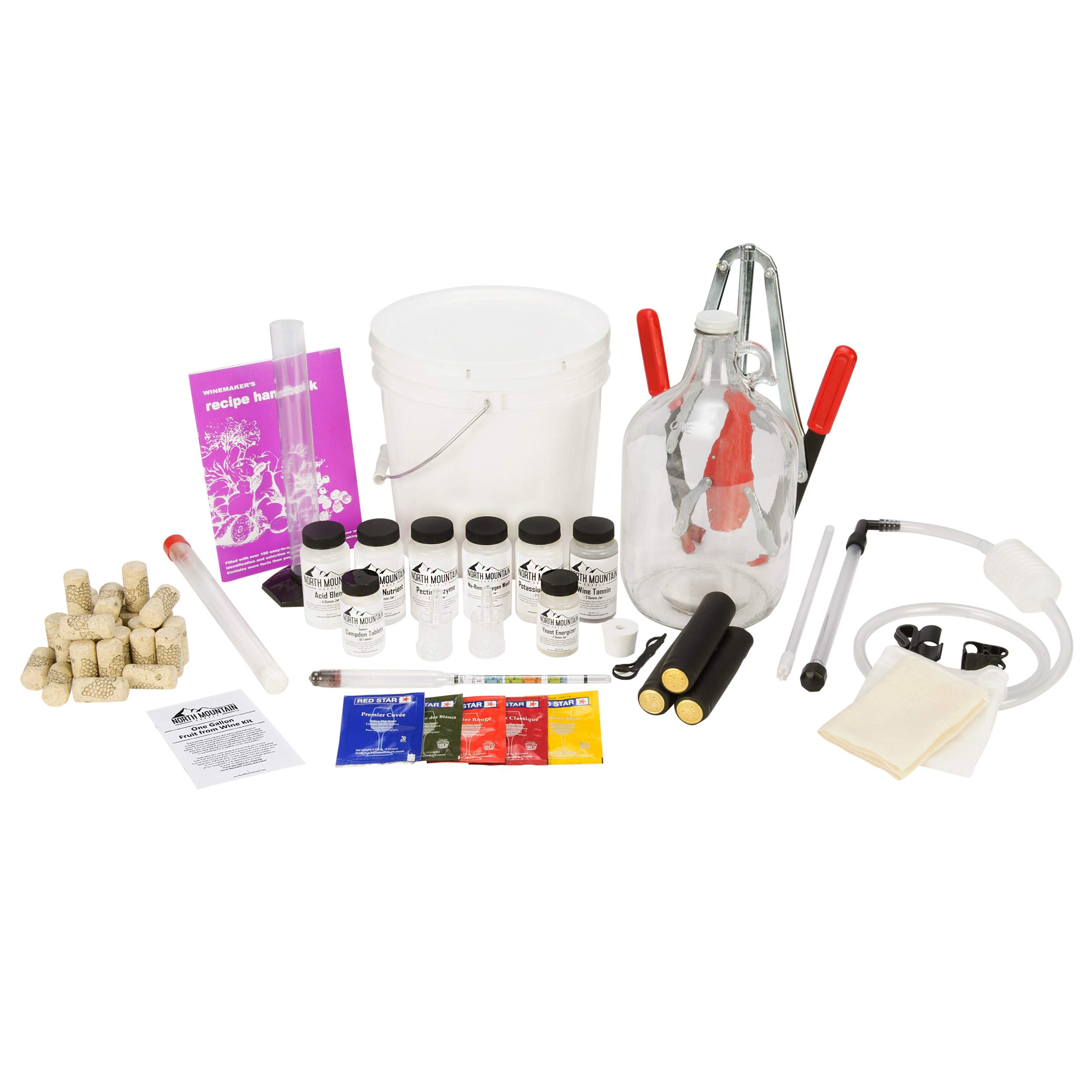 Premium 1 Gallon Fruit Wine Making Kit - 34 Piece Complete Equipment & Ingredient Set for Homemade Wine - DIY Winemaking Supplies for Grapes, Berries, Apples - Makes 30 Gallons - Perfect for Home Brewing, Gifts & Wine Enthusiasts