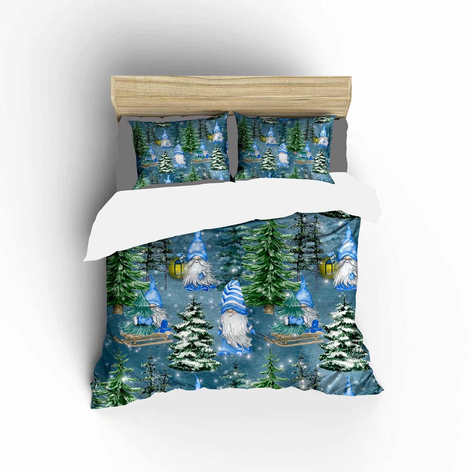 Ultra Soft Microfiber Watercolor Blue Gnome with Lantern 3-Piece King Size Bedding Set - 1 Duvet Cover + 2 Pillow Shams | Cute Home Decor for Bedroom, Perfect Gift for Men & Women | Cozy & Lightweight Quilt Cover for All Seasons