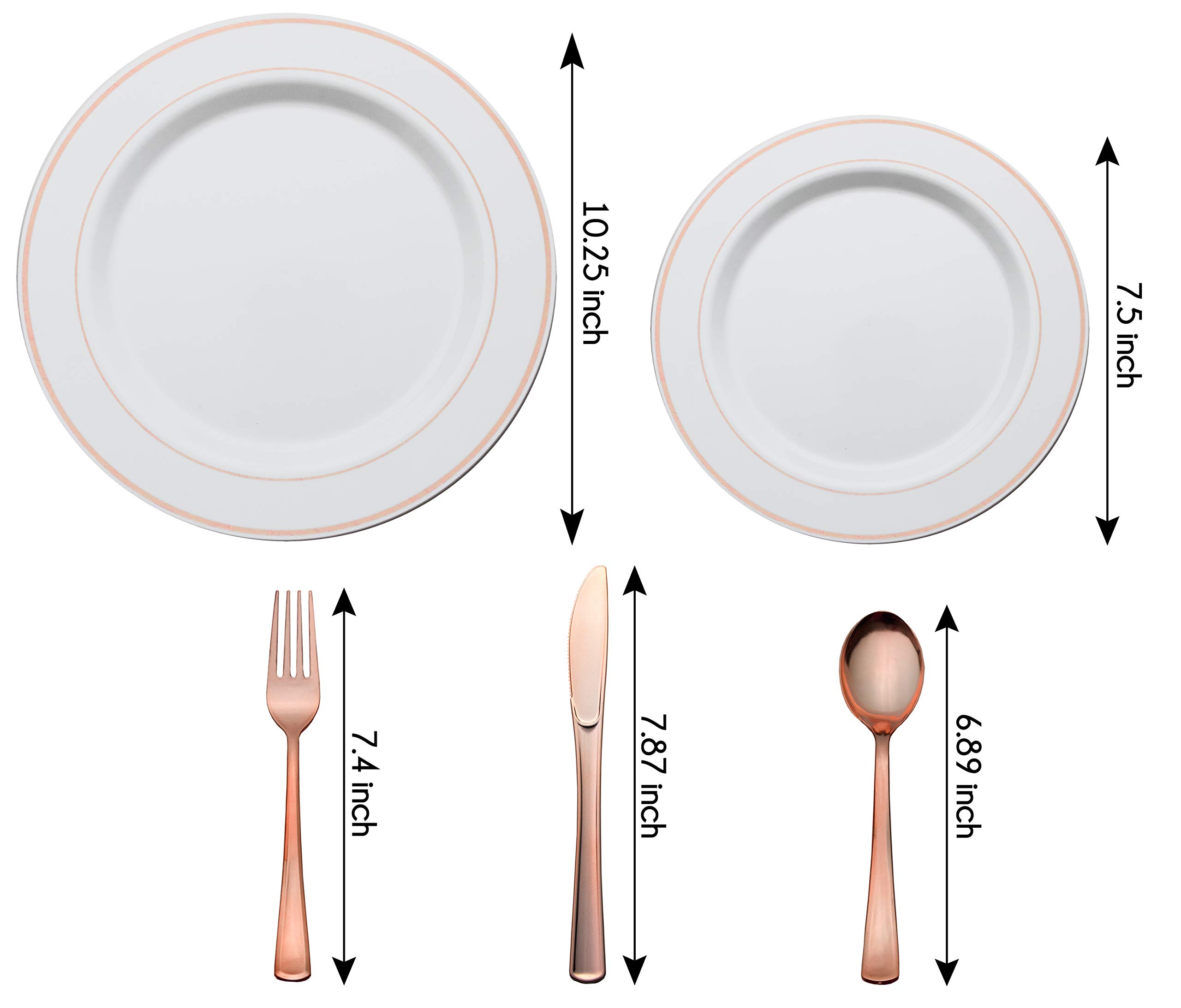 200-Piece Heavyweight Disposable Plastic Party Plates & Cutlery Set - 40 Dinner Plates, 40 Dessert Plates, 40 Silver Forks, Knives & Spoons - Rose Gold - Perfect for Weddings, BBQs, Picnics & Birthday Parties