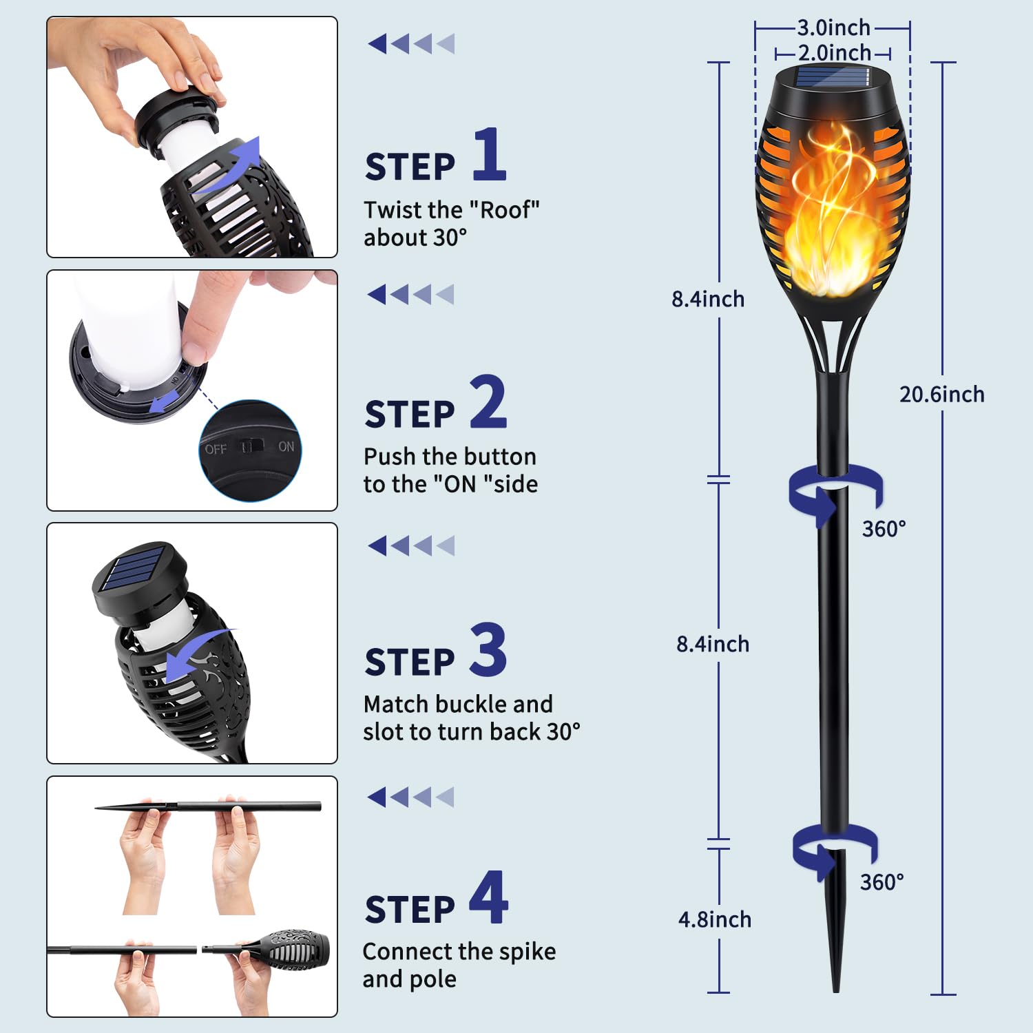 12 Pack Solar Torch Lights with Flickering Flame - Waterproof Outdoor Solar Lights for Yard, Garden, Patio Decor - Perfect for Backyard Parties, Pathway Lighting, and Outdoor Ambiance