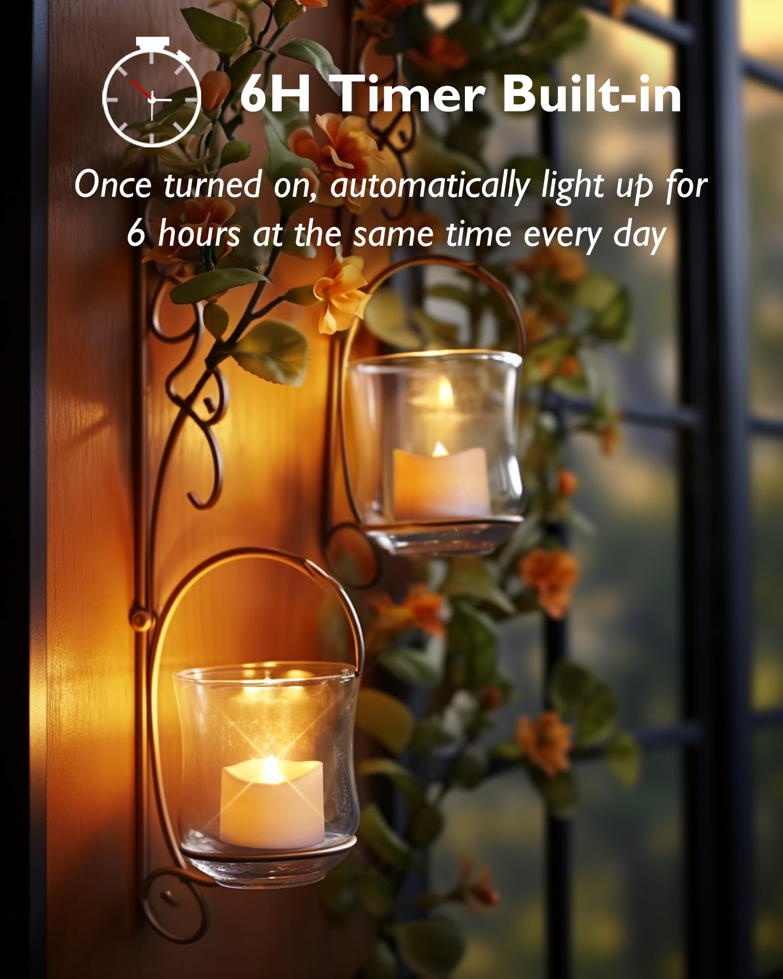 Homemory Flameless LED Tea Light Candles - 24-Pack Battery Operated Candles with 6-Hour Timer & Auto On/Off, Perfect for Table Centerpieces, Lanterns, Holiday Decor, Weddings, Romantic Dinners & Home Ambiance Lighting