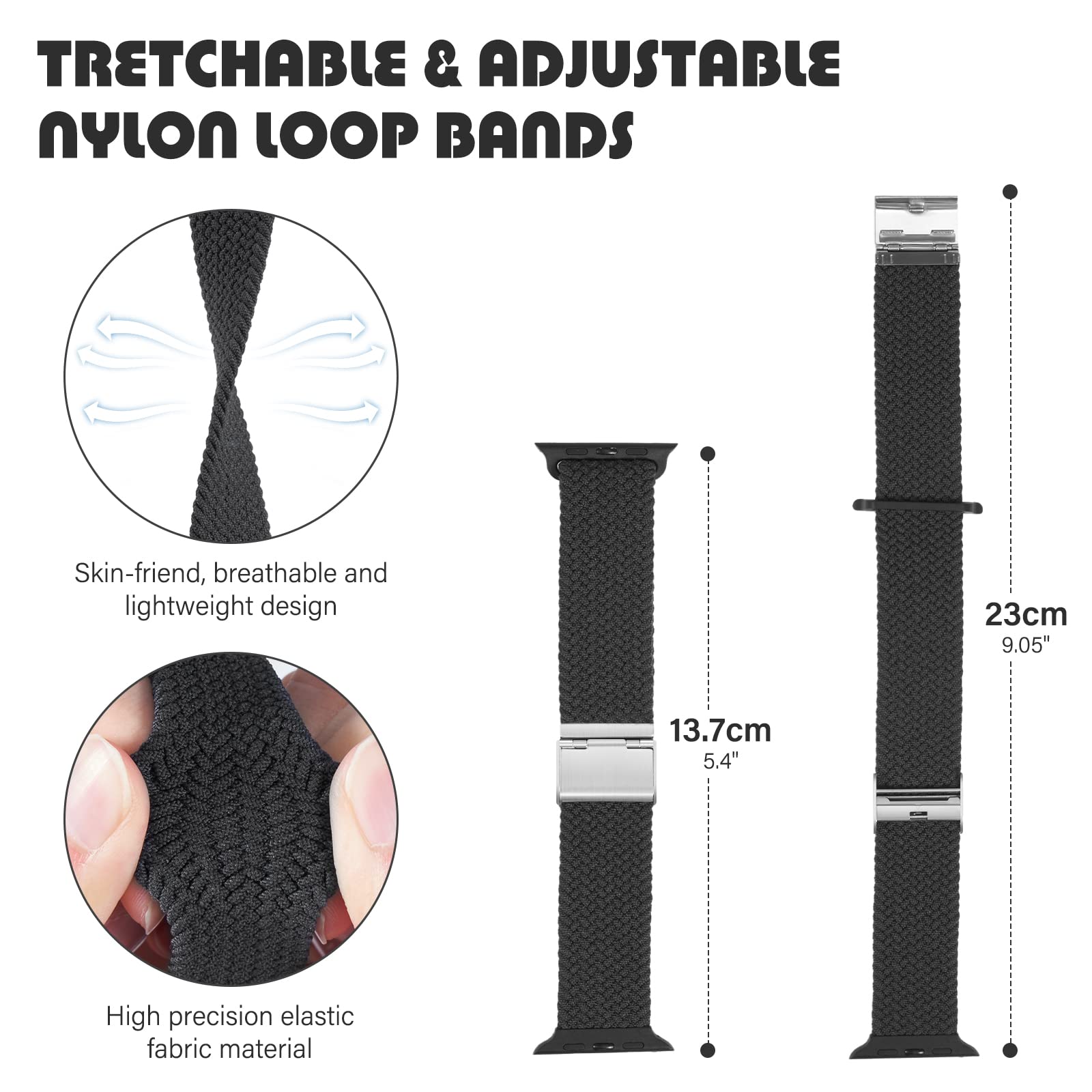 Braided Nylon Apple Watch Bands for Series 9/8/7/6/5/4/3/2/SE/Ultra/Ultra 2 - Adjustable, Breathable Replacement Strap for 38mm 40mm 41mm 42mm 44mm 45mm 49mm - Perfect for Workouts, Running & Everyday Wear