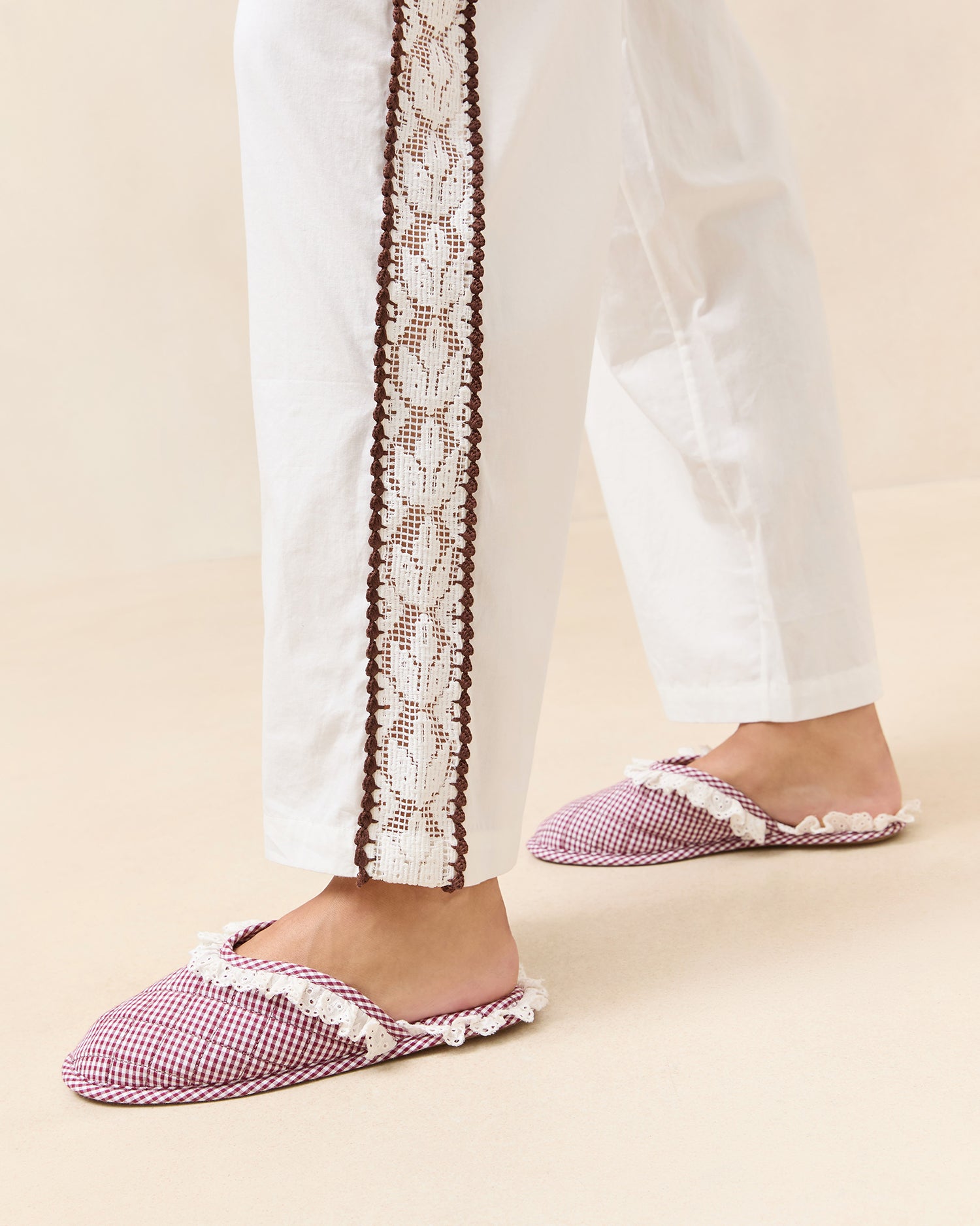 Marky Cream & Maroon Gingham Slippers - Cozy House Shoes for Women & Men - Perfect for Indoor Comfort, Lounge Wear & Relaxation at Home
