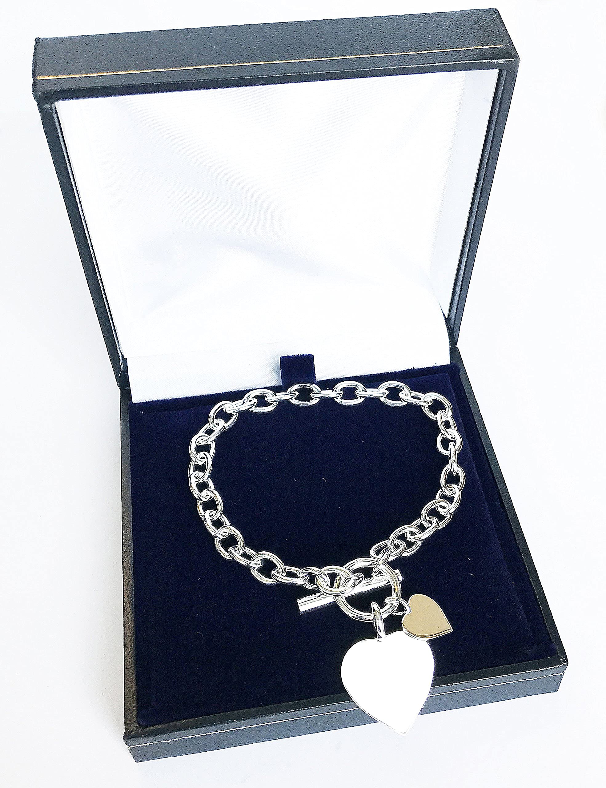 Strictly Gifts Sterling Silver Double Heart Charm Bracelet with Adjustable Toggle Clasp - Perfect for Valentine's Day Gifts, Anniversary Presents & Everyday Elegant Wear