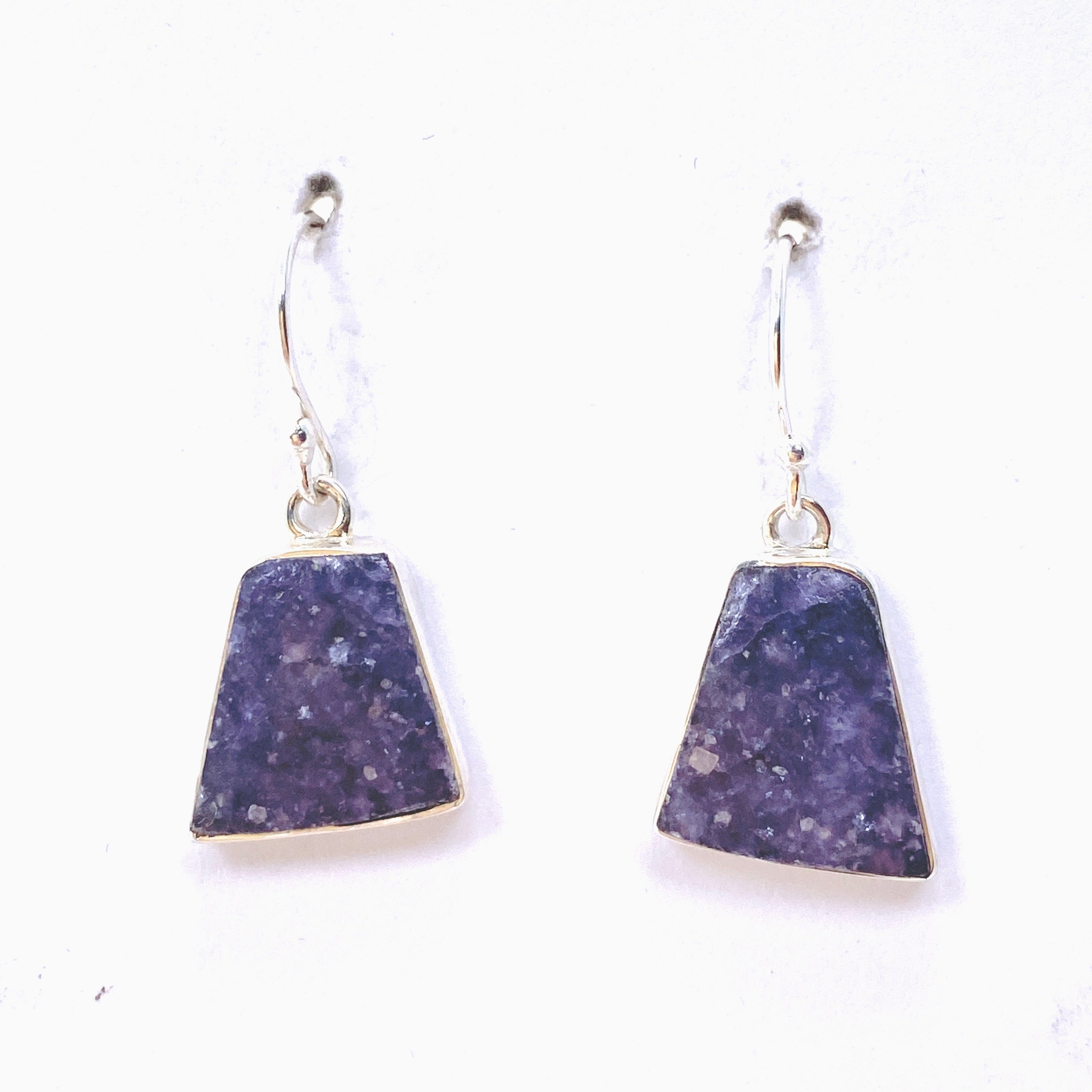 Lepidolite Trapezoid Cabochon Earrings - Natural Stone Jewelry for Women, Healing Crystal Dangle Earrings, Unique Handmade Gemstone Accessories - Perfect for Meditation, Yoga, and Spiritual Healing