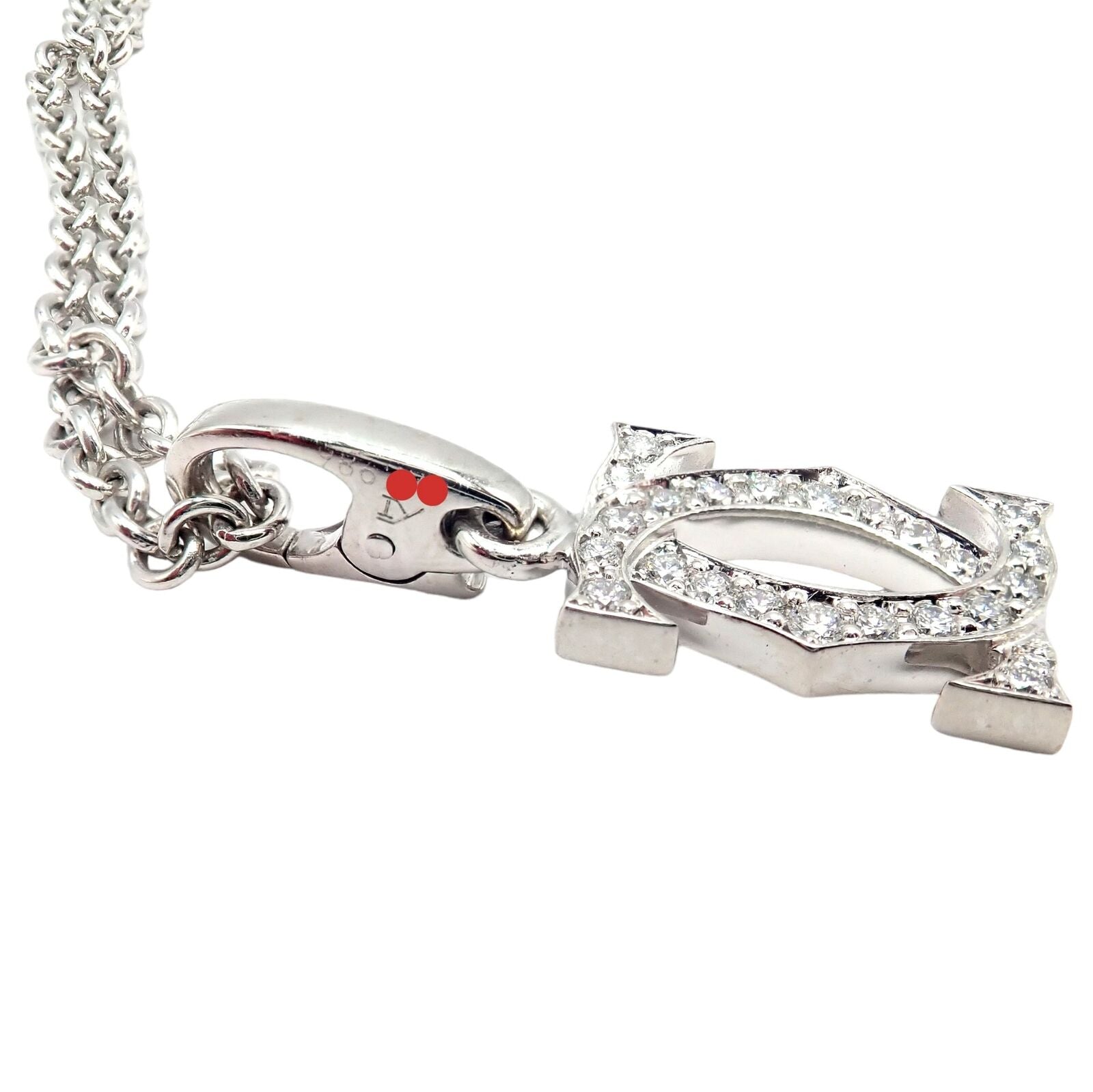 Authentic Cartier Double C 18k White Gold Diamond Pendant Necklace for Women - Luxury Jewelry Gift for Anniversary, Birthday & Special Occasions