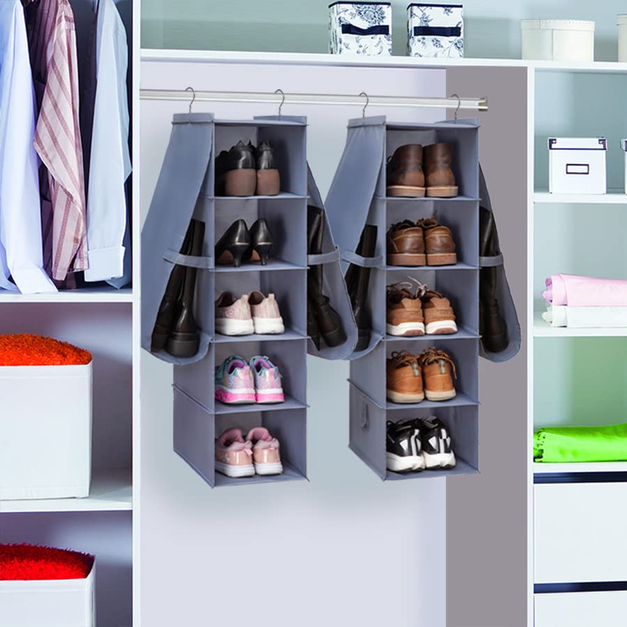 Hanging Shoe Rack Organizer - 10-Shelf 4-Pocket Boot & Shoe Storage for Closet - Space Saving Closet Organizer for Shoes, Boots & Accessories - Perfect for Bedroom, Entryway & Dorm Organization