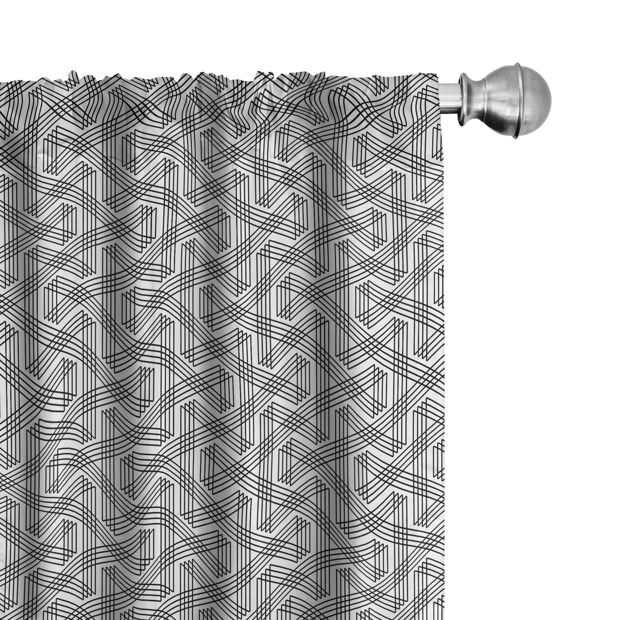 Ambesonne Modern Geometric Black White Curtains - Minimalist Zig Zag Striped Abstract Design, Urban Art Deco Window Treatments (2 Panels, 28