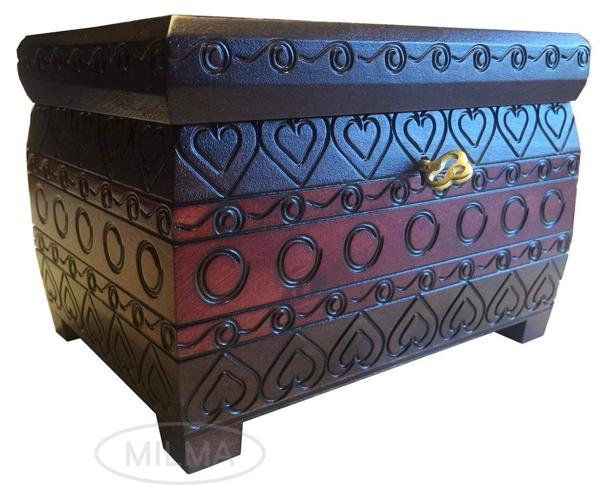 Handcrafted Red Heart Wooden Jewelry Box with Lock & Key - Romantic Linden Wood Keepsake Chest for Valentine's Gifts, Anniversary & Wedding Jewelry Storage