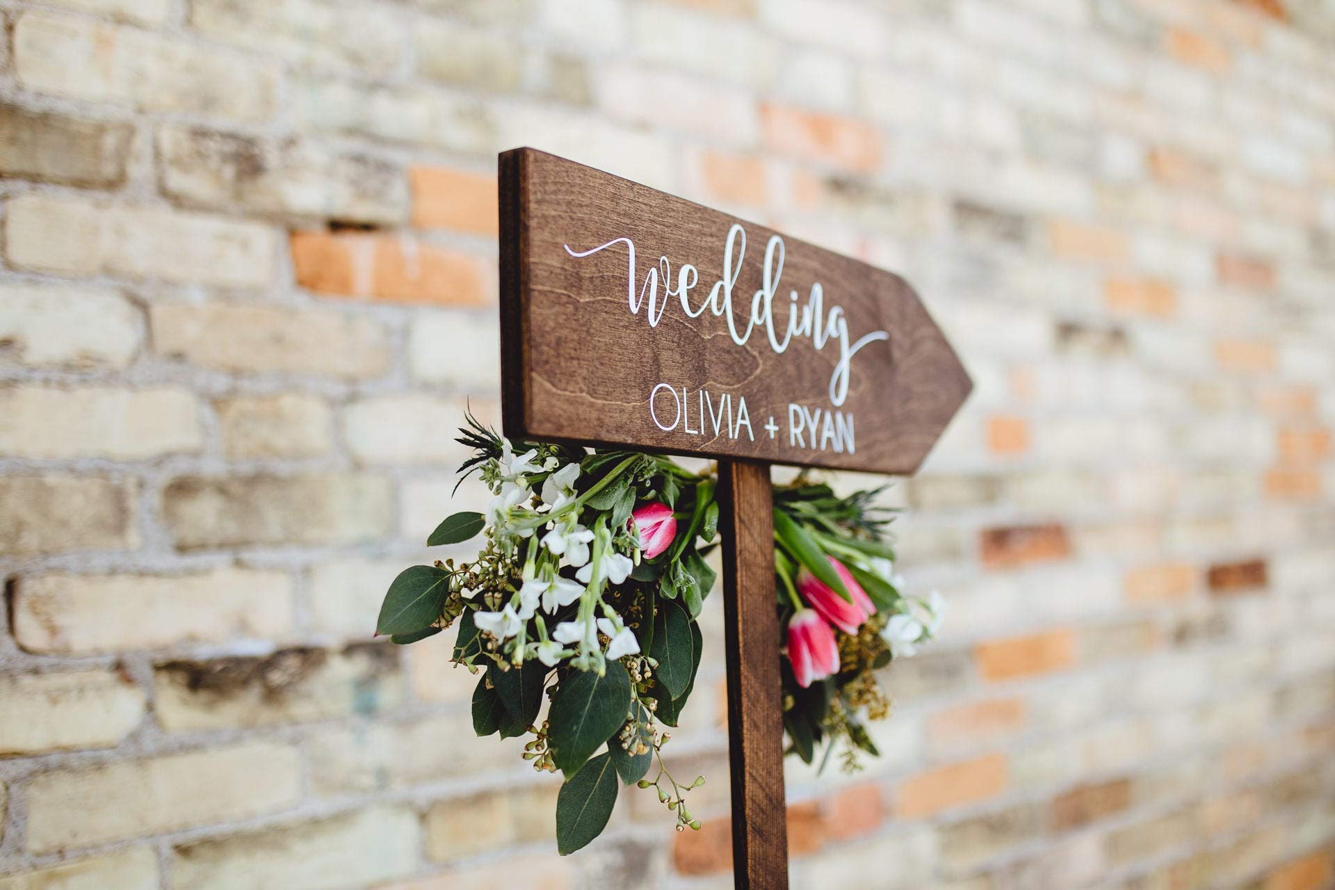 Personalized Rustic Wood Wedding Arrow with Stake - Handmade Ceremony Sign for Rustic Weddings, Barn Weddings & Outdoor Events - Perfect for Aisle Decor, Photo Props & Reception Signage
