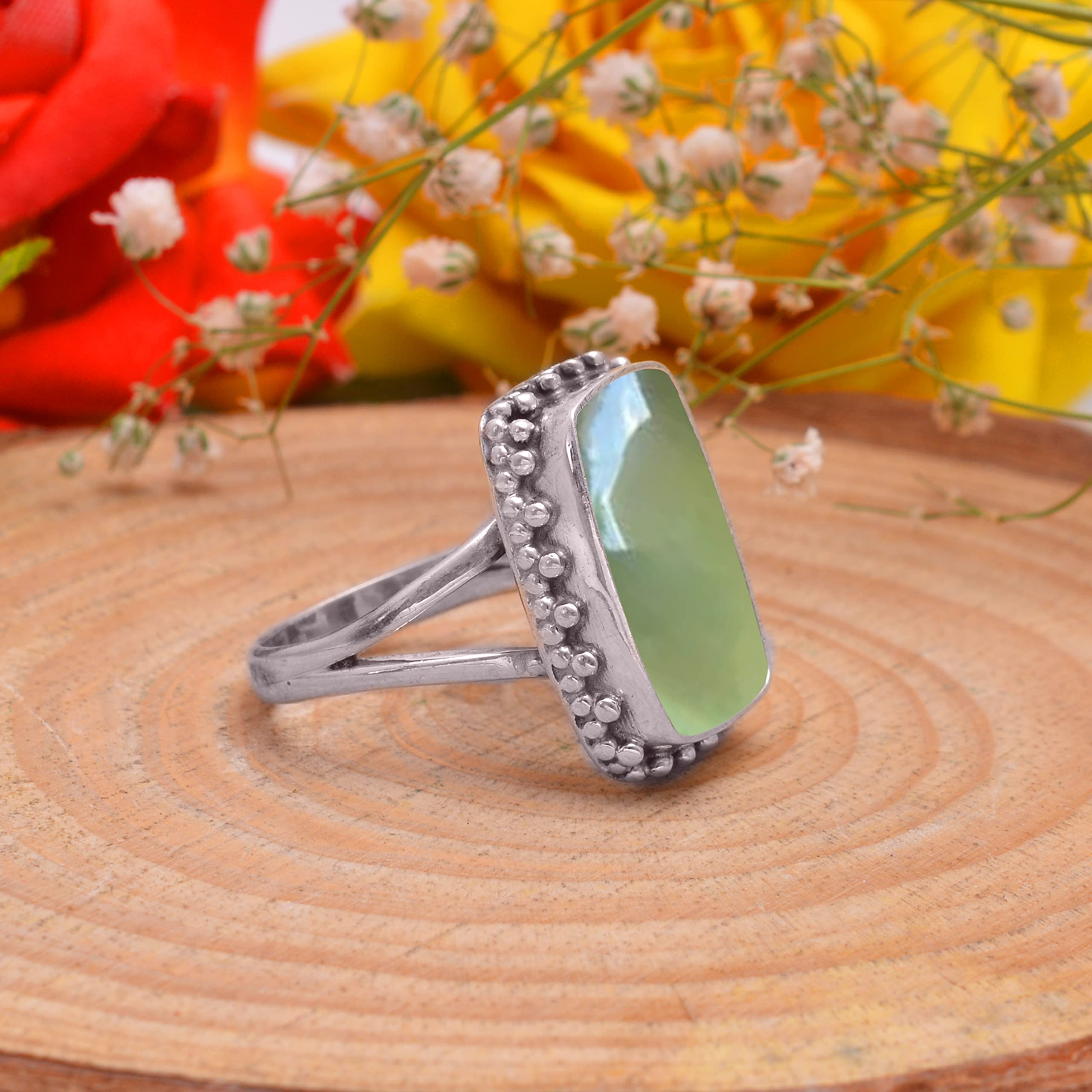 Veracity Jewelry 925 Sterling Silver Prehnite Ring for Women - Handmade Green Gemstone Designer Ring (VSR-763) - Perfect for Weddings, Parties & Everyday Elegance