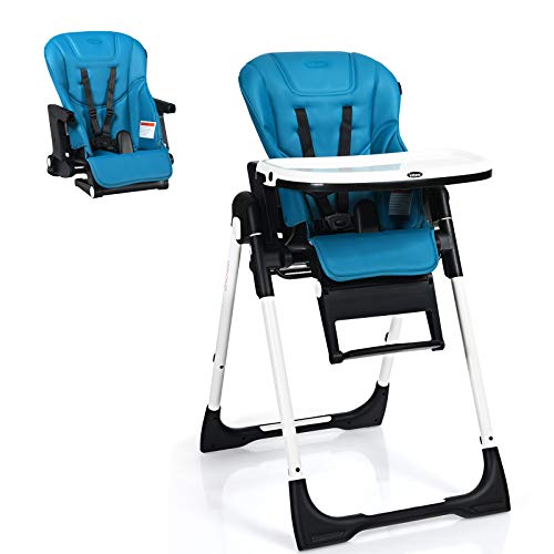 INFANS 4-in-1 Convertible Baby High Chair & Booster Seat with Adjustable Height, Recline, Removable Tray & Cushion - Foldable, No Installation Needed - Perfect for Infants & Toddlers (Blue) - Ideal for Dining, Feeding & Playtime at Home or Travel