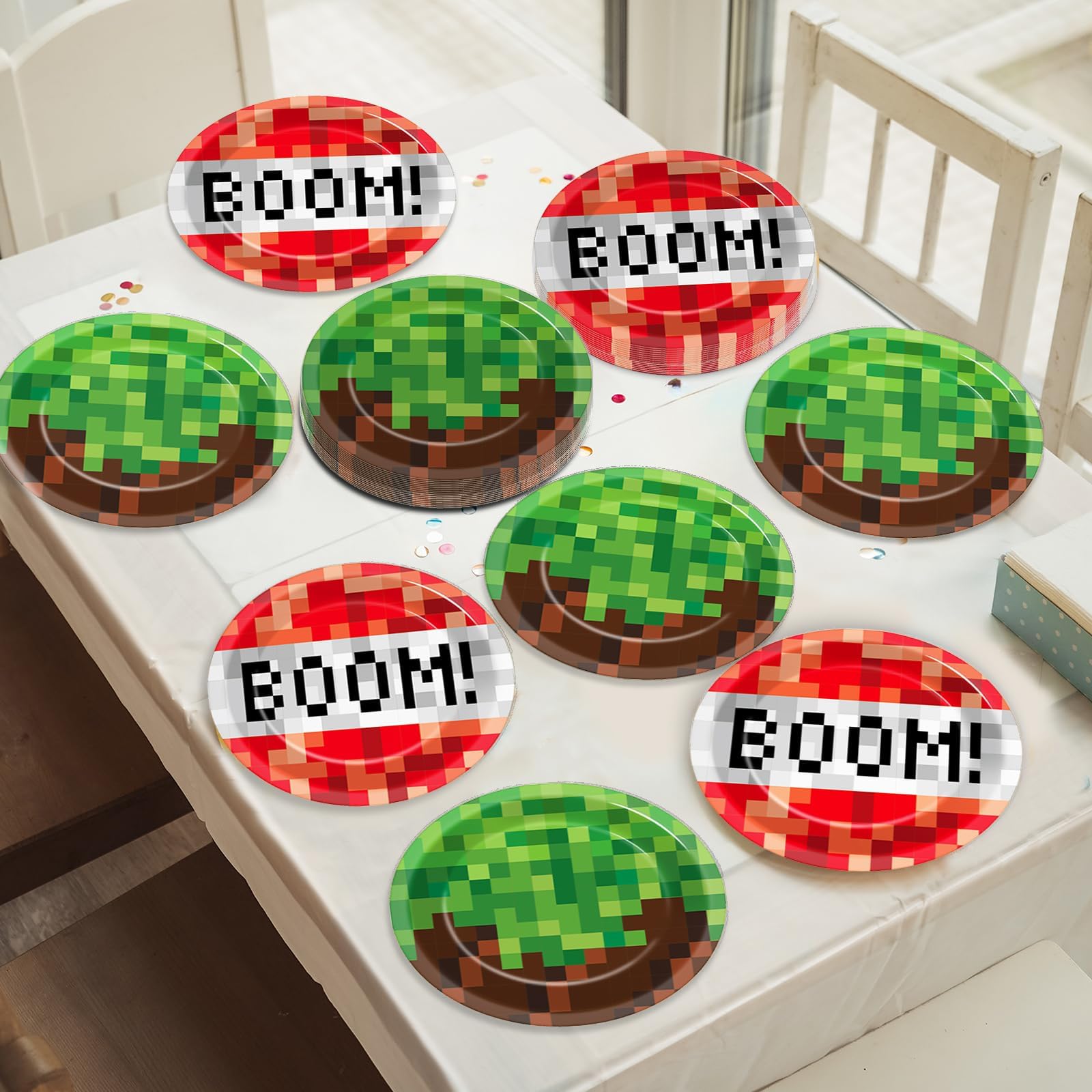 50 PCS 7-Inch Pixel Birthday Party Plates - Disposable Video Game Themed Paper Plates for Boys & Girls - Perfect for Mining Pixel Party Decorations, Dessert Serving & Gaming Birthday Celebrations