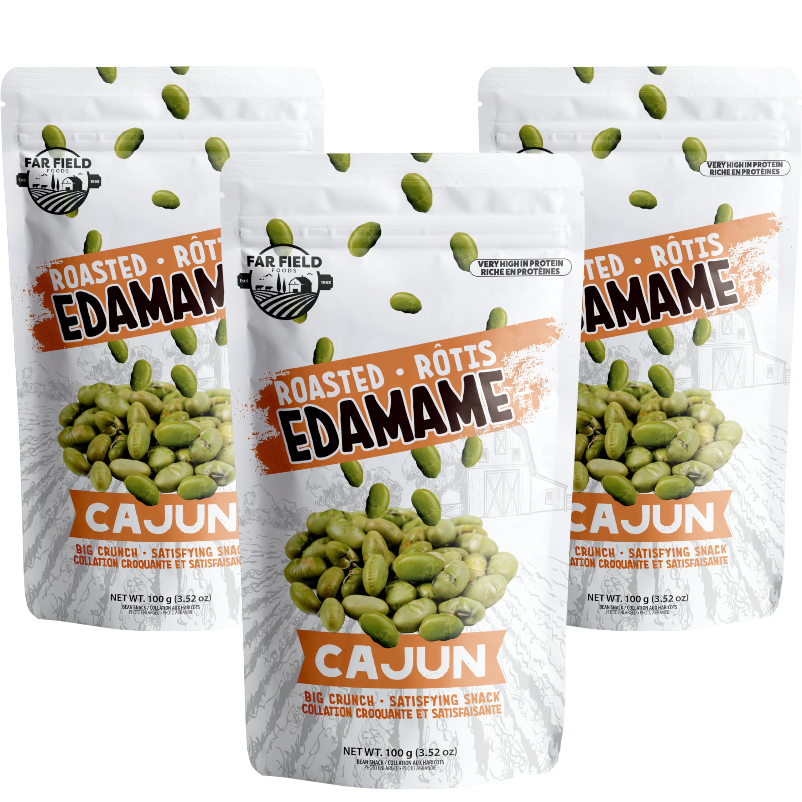Crunchy Roasted Edamame Beans Cajun Flavor - High Protein Snack 42g Protein, Keto, Low Carb & Low Calorie - Family Size 3 Pack (100g Each) - Perfect for On-the-Go Snacking, Workouts & Healthy Lifestyle