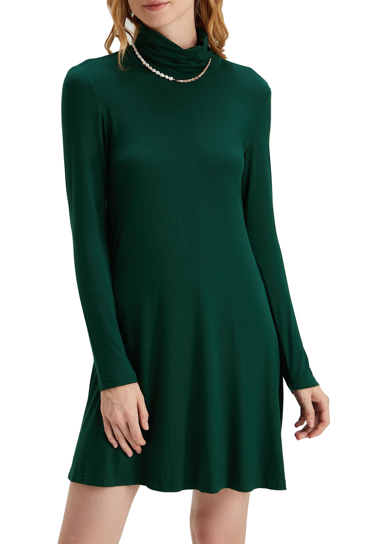 Women's Long Sleeve Turtleneck Casual Loose T-Shirt Dress - Comfortable Stretchy Knit Top for Everyday Wear, Work & Fall Layering