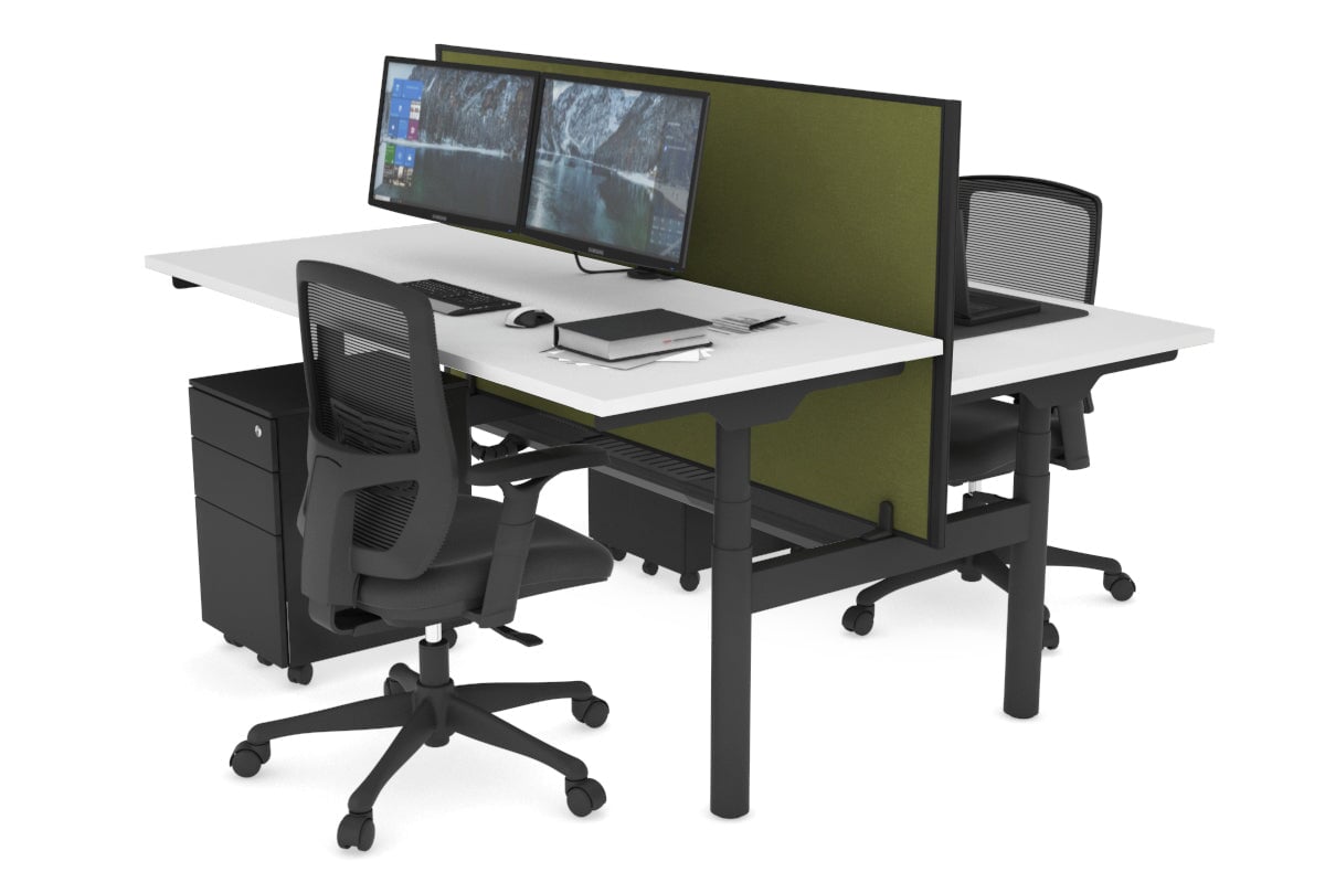 Flexi Premium Height Adjustable 2-Person H Bench Workstation - Black Frame [1200L x 700W] - Ergonomic Office & Home Workspace Solution for Collaborative Teams