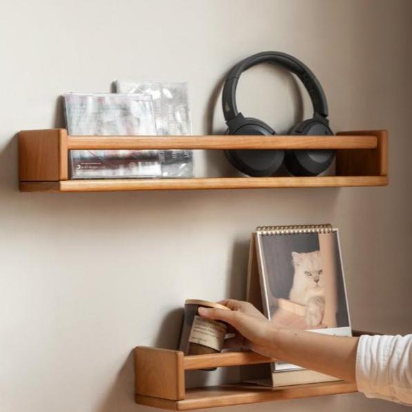 Premium Black Walnut & Cherry Solid Wood Wall Mounted Shelf - Rustic Hanging Storage Bookshelf for Living Room, Bedroom, or Office Decor