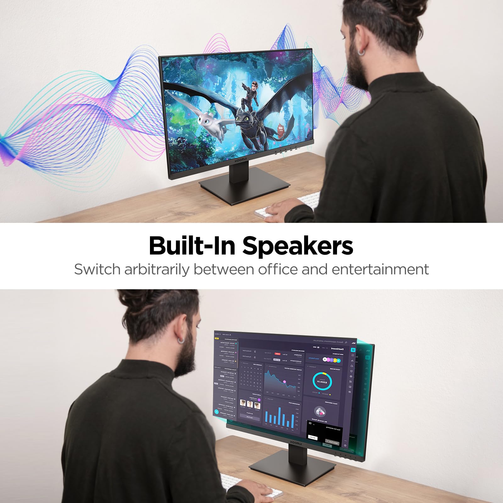 KOORUI 24 Inch Computer Monitor with Built-in Speakers, Full HD 1080p IPS Display, HDMI 1.4 Port - Amazon Basics 3ft 4K HDMI Cable High Speed 18Gbps for 4K@60Hz - Perfect for Home Office, Gaming & Entertainment Setup