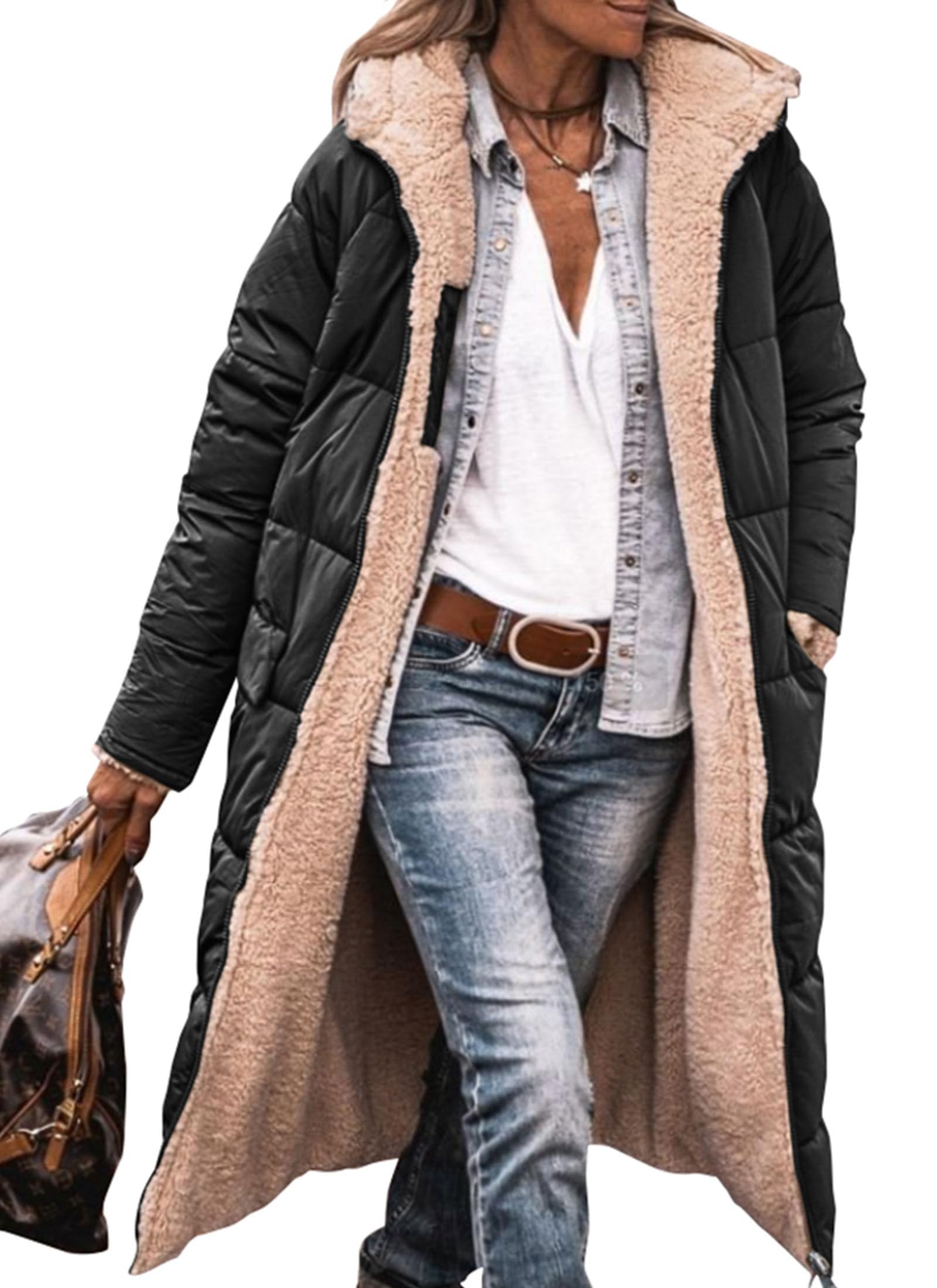 PRETTYGARDEN Women's Oversized Shearling Fleece Long Winter Coat Jacket - 2025 Fashion Trend Warm Outerwear for Cold Weather, Snow Days & Street Style