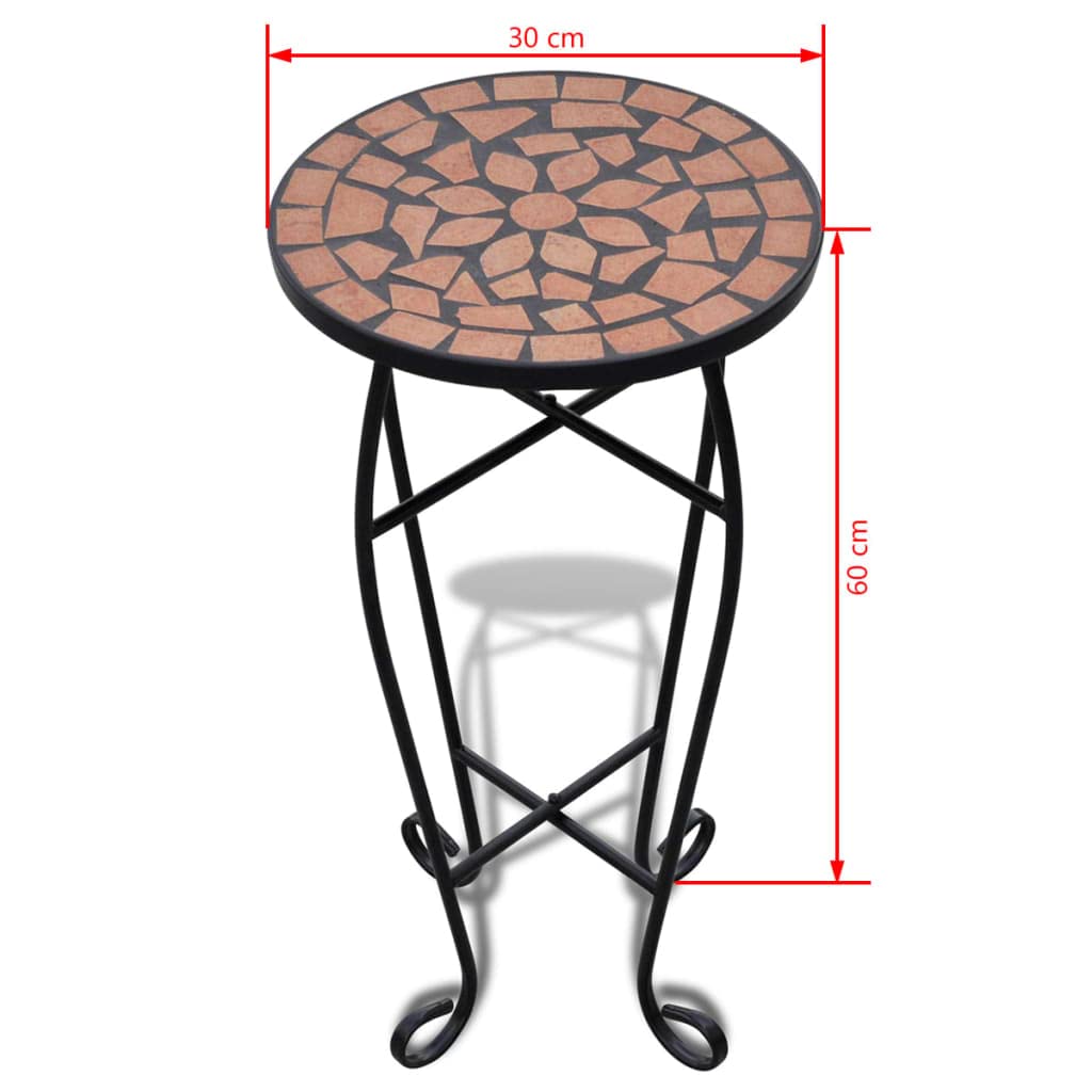 vidaXL Mosaic Side Table with Ceramic Top - Terracotta & Black Iron Plant Stand for Indoor/Outdoor Use | Perfect for Patio, Garden, or Living Room Decor