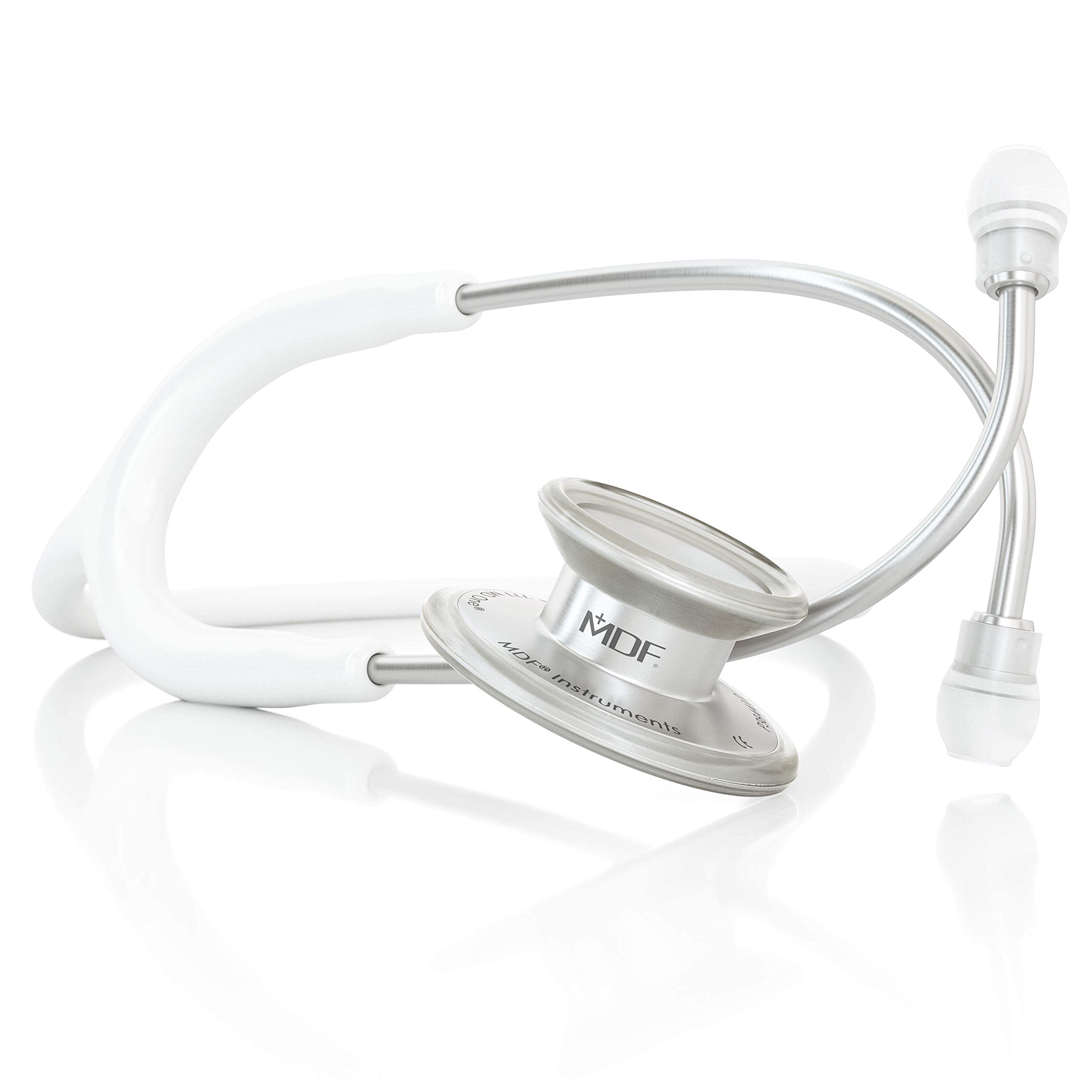 MDF MD One Stainless Steel Stethoscope - White Tube, Silver Chestpiece & Headset (MDF77729) with Hard Travel Case & Mesh Pocket (MDFSCM12) | Ideal for Medical Professionals, Nursing Students & Healthcare Workers
