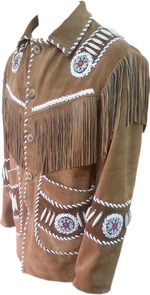 LEATHERAY Men's Western Cowboy Fringe Jacket - Brown Suede Leather Bomber Style Coat for Rodeo, Country Music Festivals & Outdoor Adventures