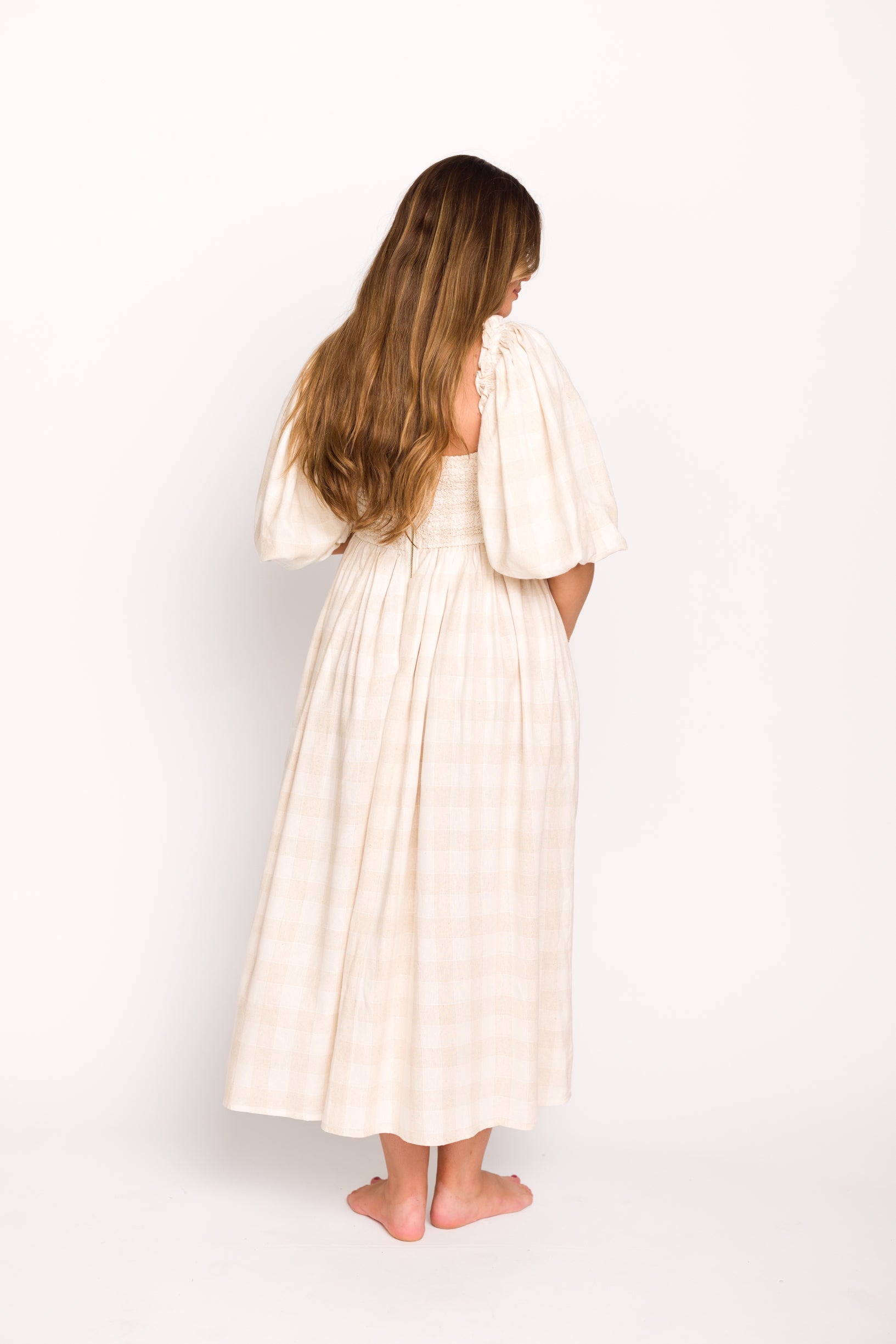 Harlow Maxi Dress in Natural Plaid - Bump Friendly Maternity Dress (Sizes S-3XL) for Pregnancy, Nursing & Everyday Comfort