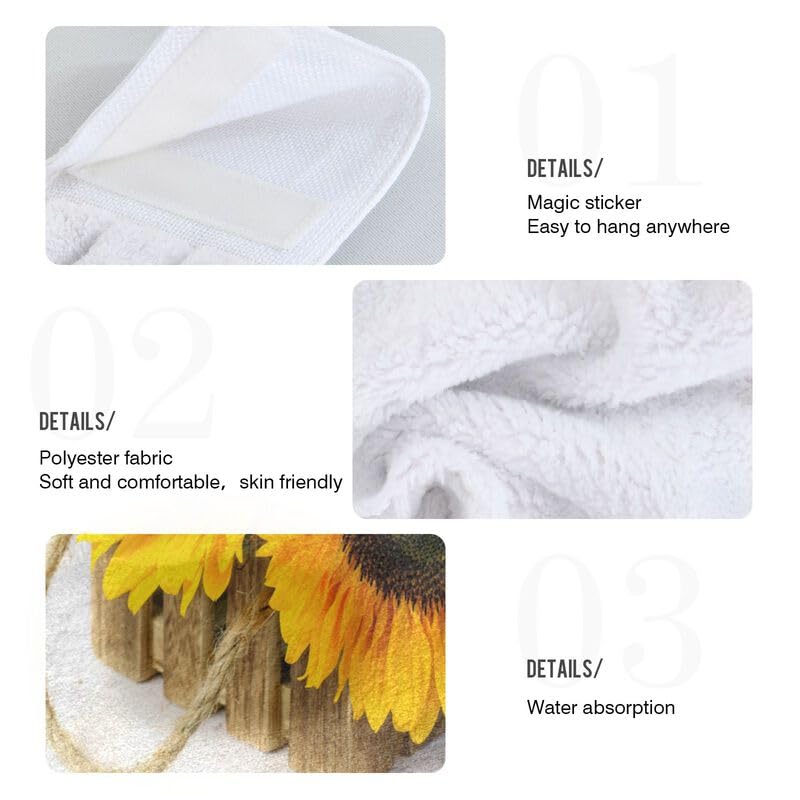 Sunflower Wooden Hanging Kitchen Towels - 2 Pack Absorbent Dish Cloths with Loops for Oven, Stove & Bathroom - Rustic Hand Towels for Summer Home Decor & Kitchen Use