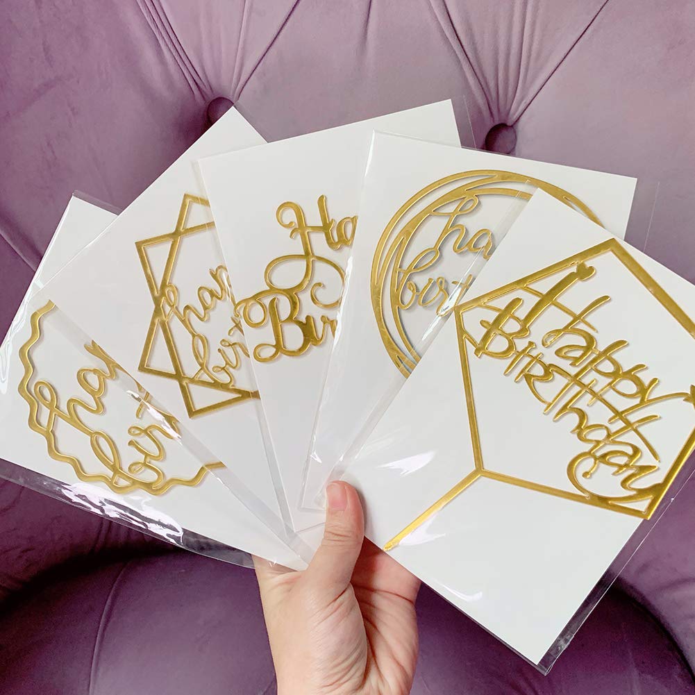 Gold Acrylic Happy Birthday Cake Topper Set - 5 Piece Wedding, Anniversary & Party Cake Decorations for Special Occasions